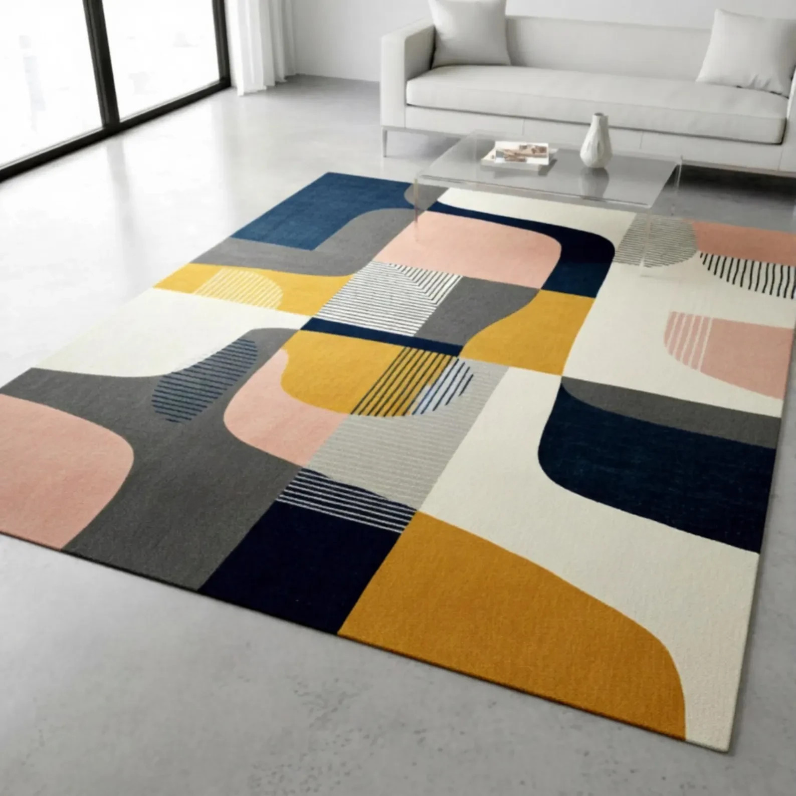 Handmade Geometric Abstract Area Rug Modern Wool Carpet for Living Room Decor