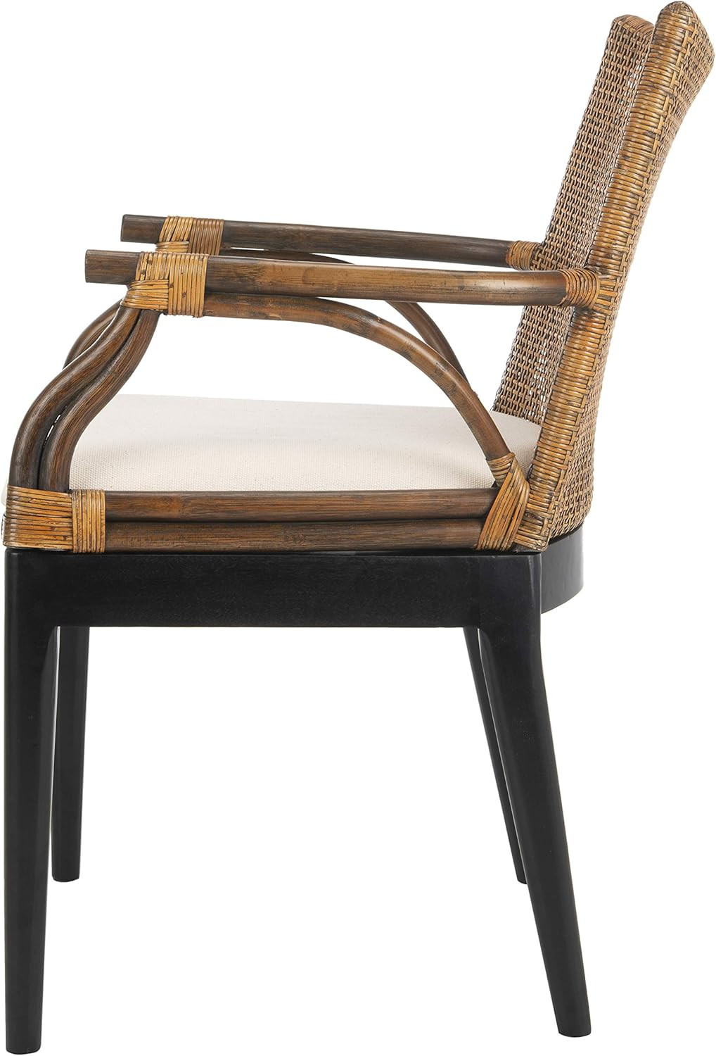 Home Collection – Gianni Brown & Black Solid Wood Rattan Arm Chair, Tropical Coa