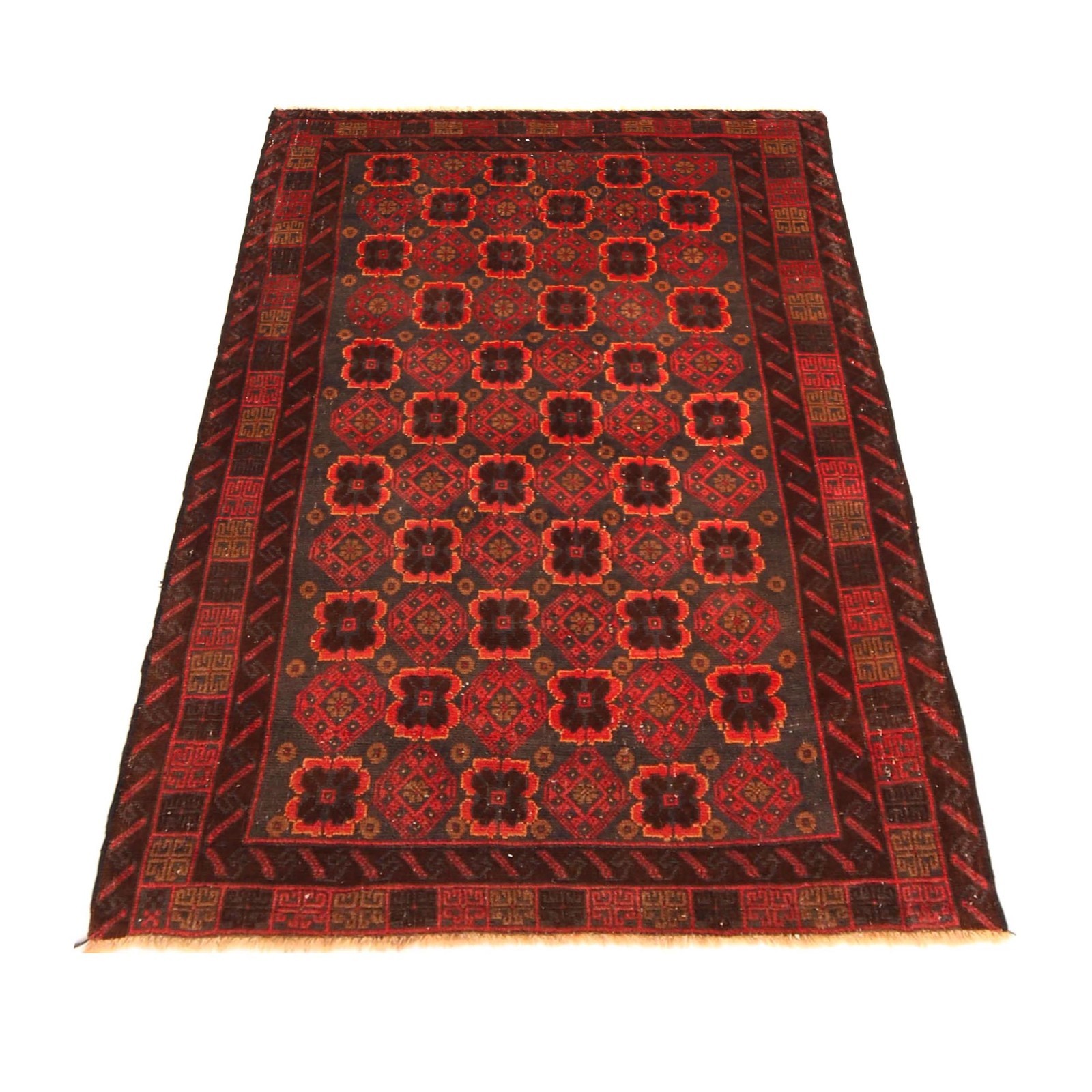 Afghan Red Carpet Handmade Geometric Rug 100% Wool Tribal Rug 2’11×4’10ft W36534