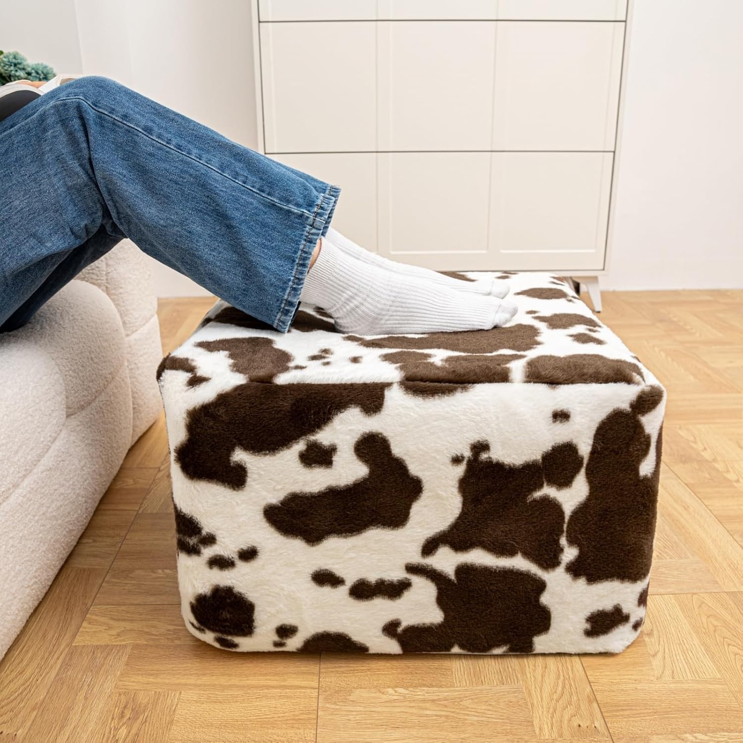 20x20x14 Inches Fluffy Square Pouf Ottoman – Plush Furry Boneless Ottoman Foot