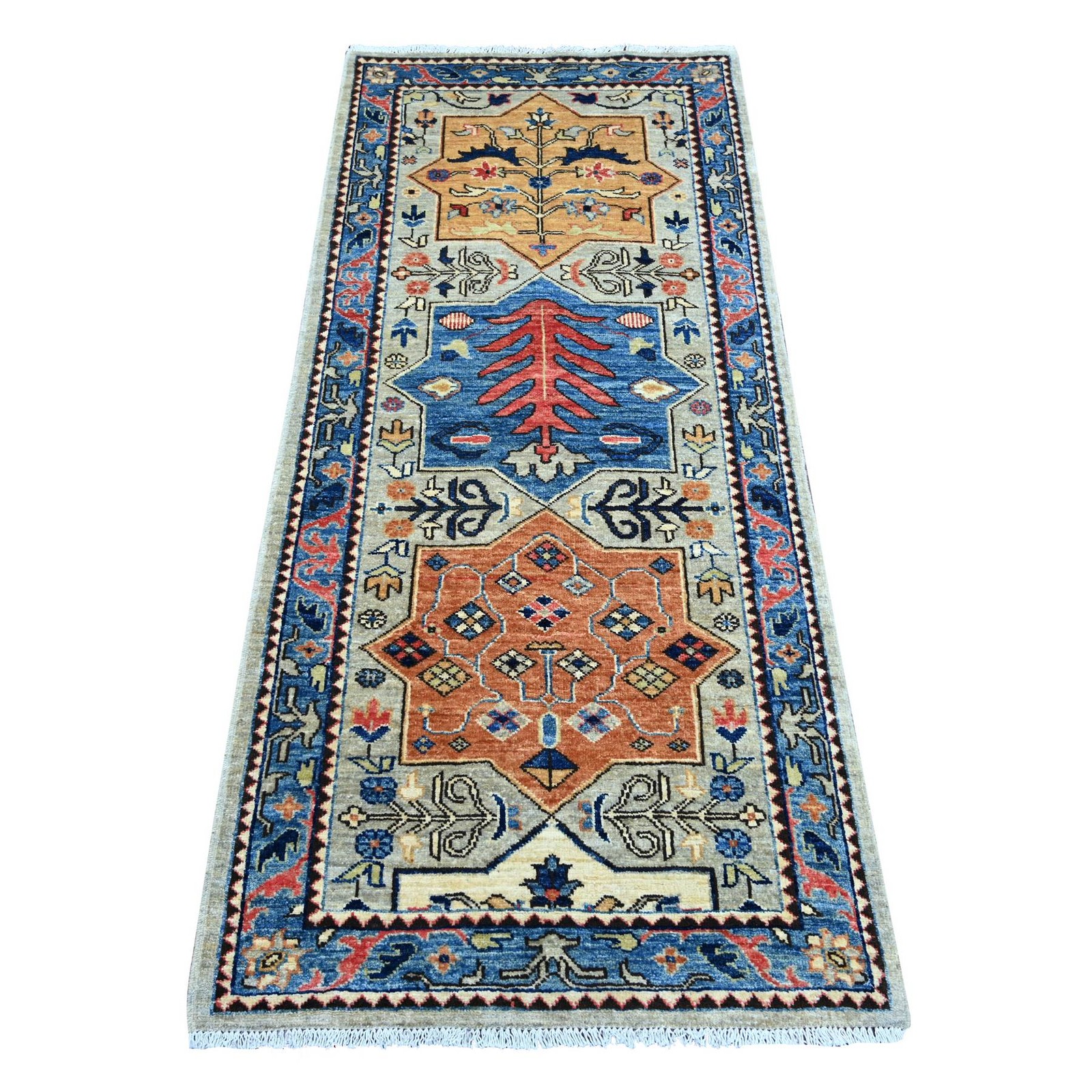 2’8″x6’1″ Gray Caucasian Akstafa Design Hand Knotted Soft Wool Runner Rug 21319