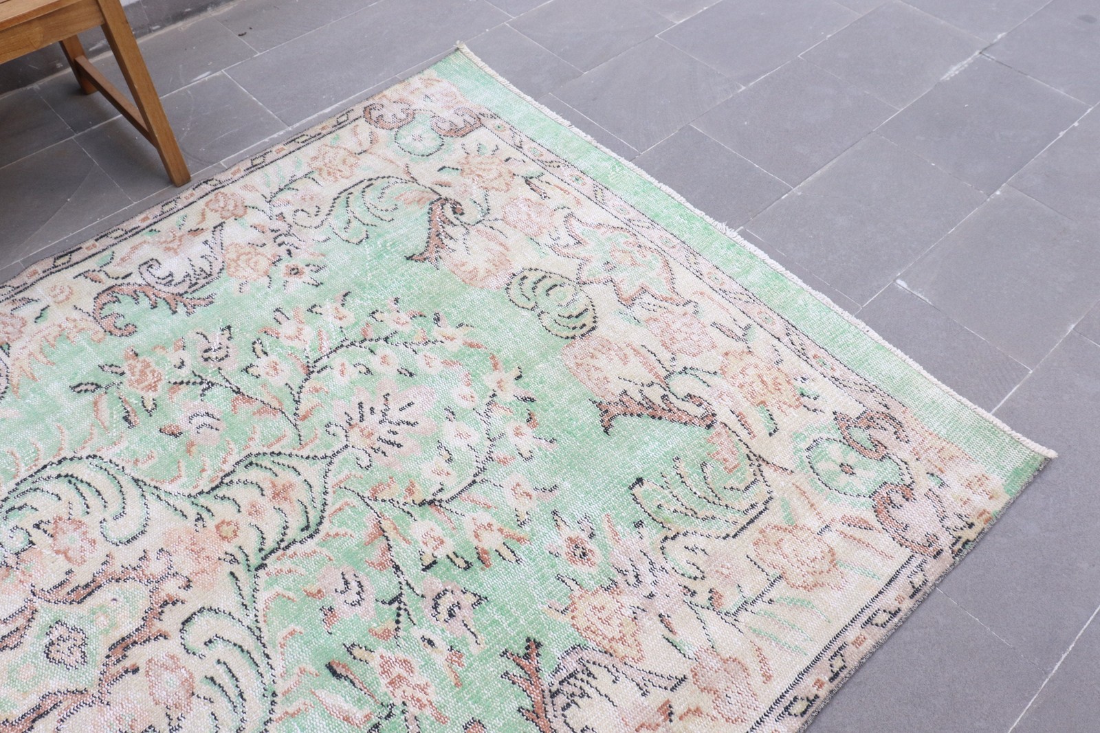 Vintage Rug, 5,2×8,9 ft Large Rug, Green Brown Wool Rug