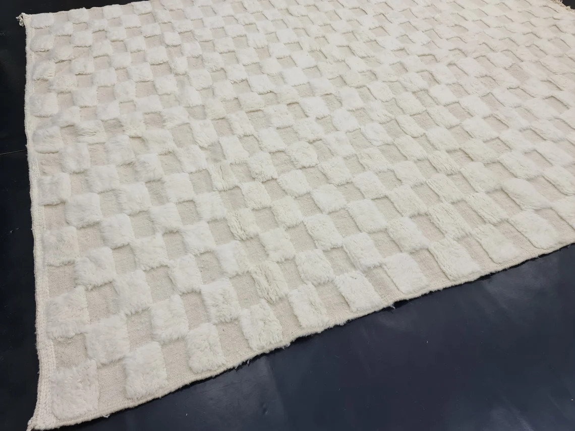 MADE TO ORDER – ARTISTIC BENIOUARAIN RUG- Moroccan Handwoven Rug- White Rug