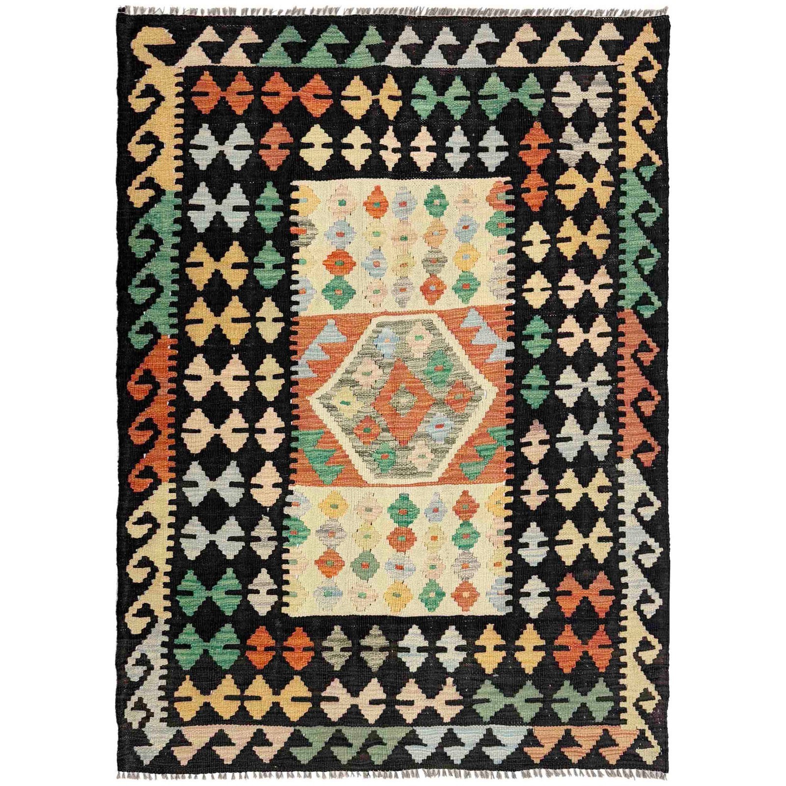 Geometric Hand Woven Afghan Rug 3’6×4’10 Ft Flat Kilim Small Oriental Rug R37907