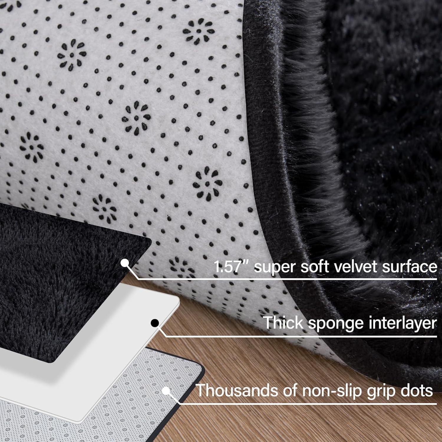 Soft Area Rug for Livingroom Bedroom, Machine Washable 4×6 Black Rugs Fluffy …