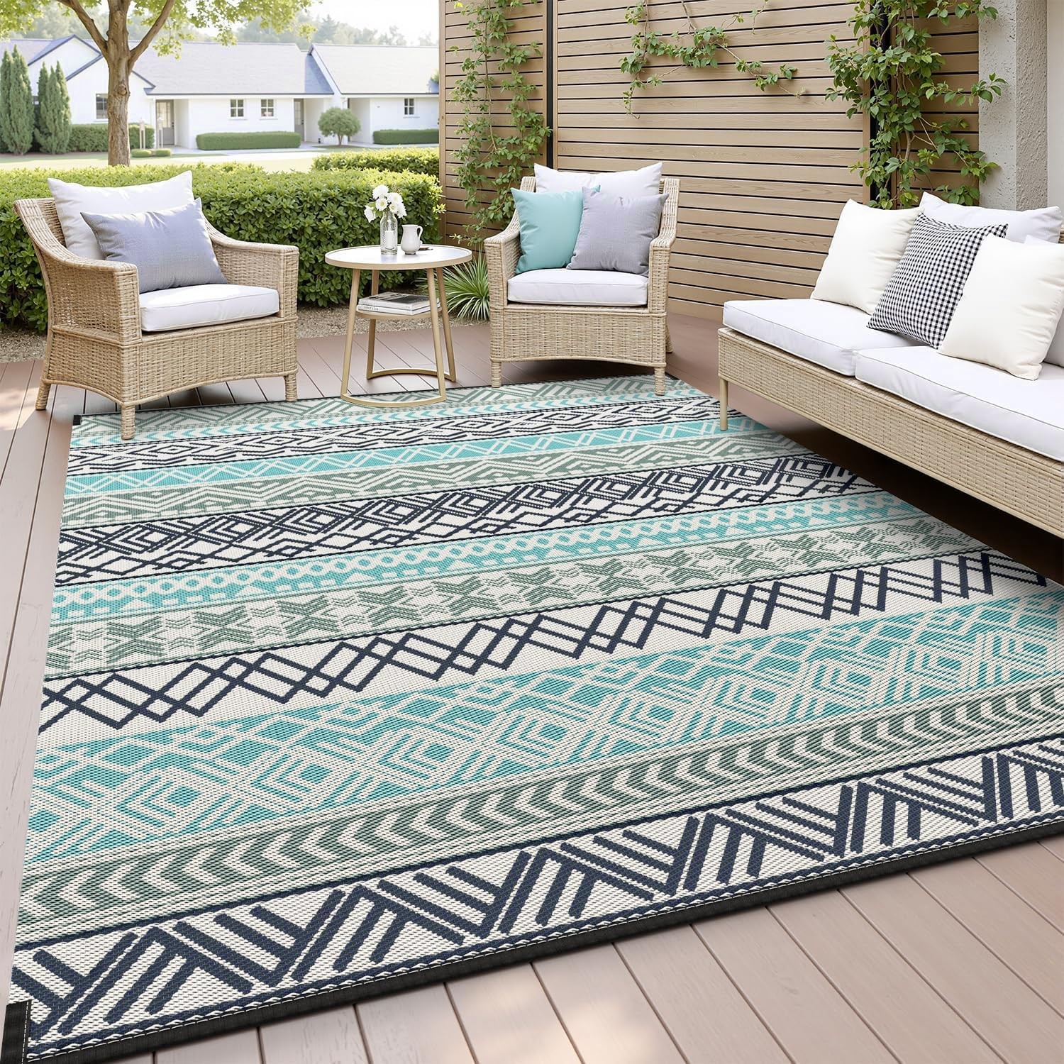 Outdoor Rug Carpet Waterproof-Patio Rug Mat 5×8 Reversible RV Outdoor Camping…