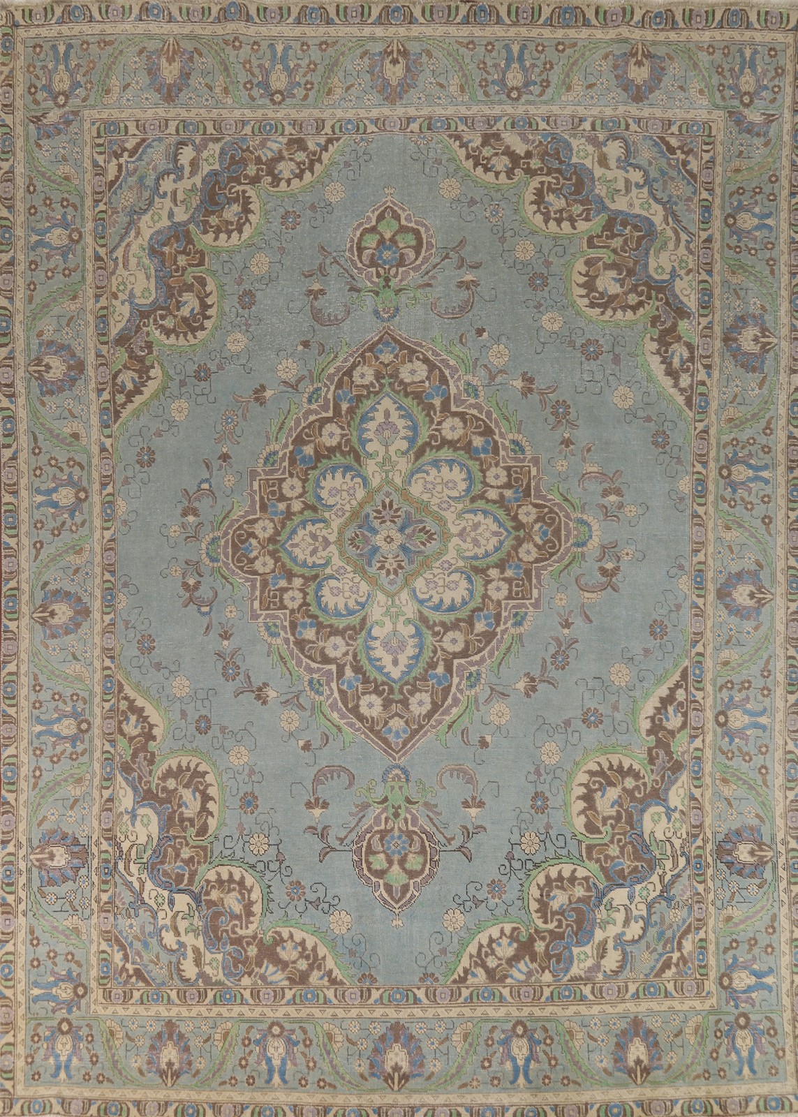 Light Blue Medallion Area Rug 10×13 Classic Handmade Living Room Traditional Rug