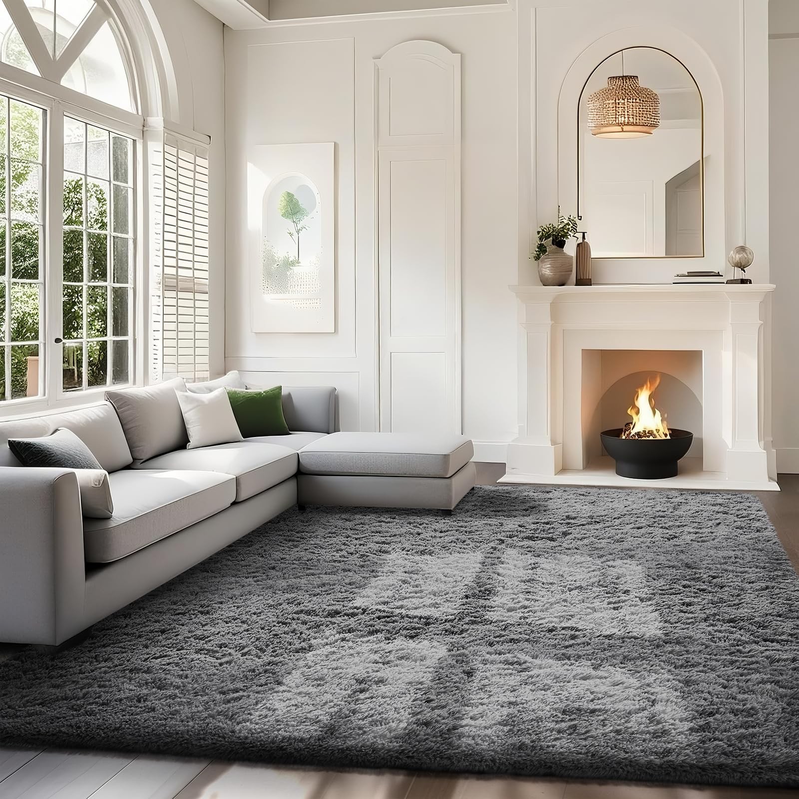 Shag Area Rug 7×9 Soft Fluffy Plush Carpet Gray For Living Room Bedroom Dorm Dec