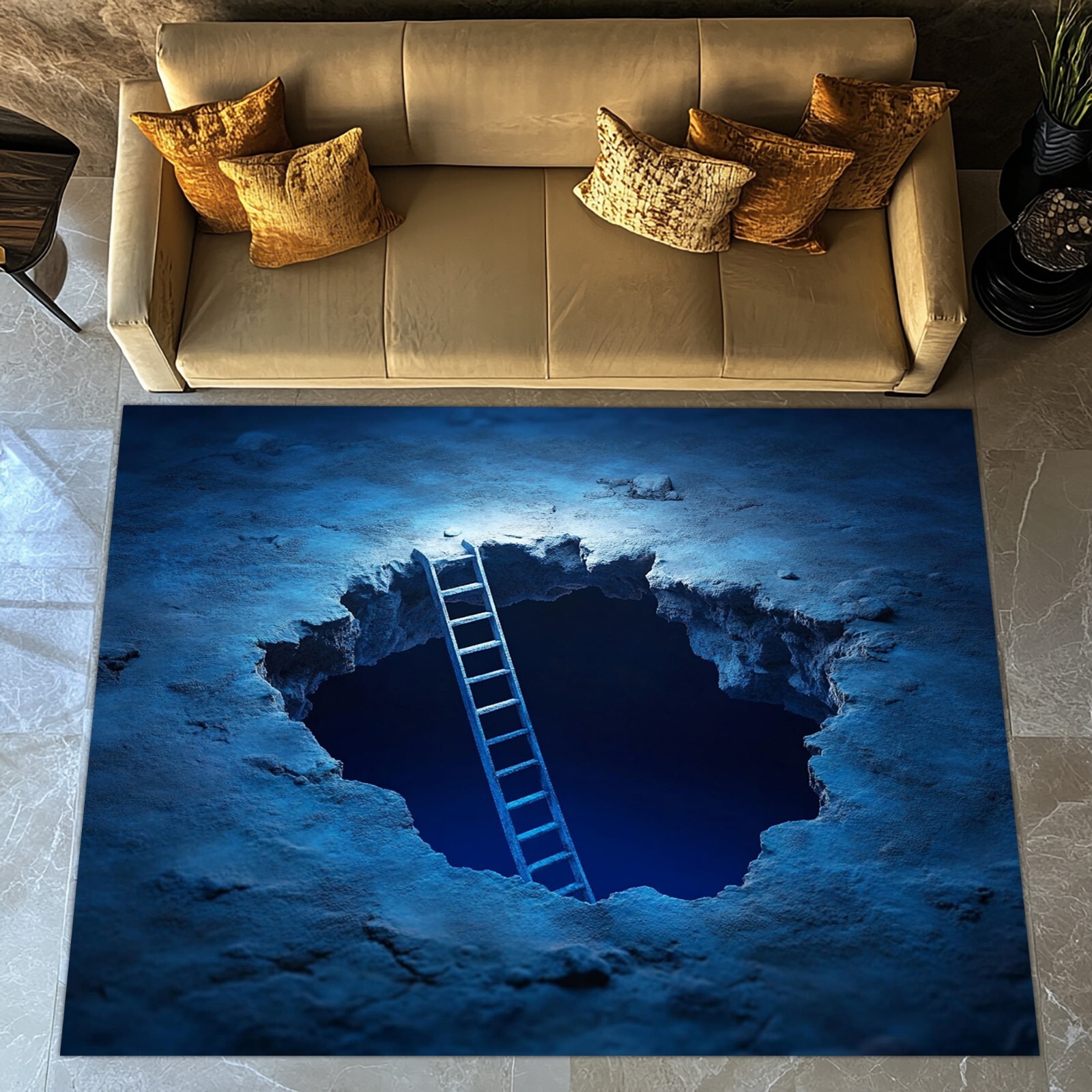 Crack Rug, Blue Crack Rug,Big Hole Rug,3D Look Crack Rug,3D Illusion Rug
