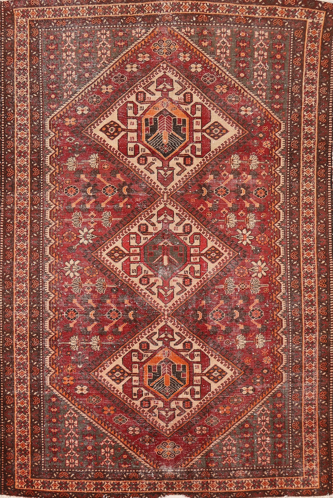Tribal Red Vintage Area Rug 7×10 Hand-knotted Wool Geometric Traditional Carpet