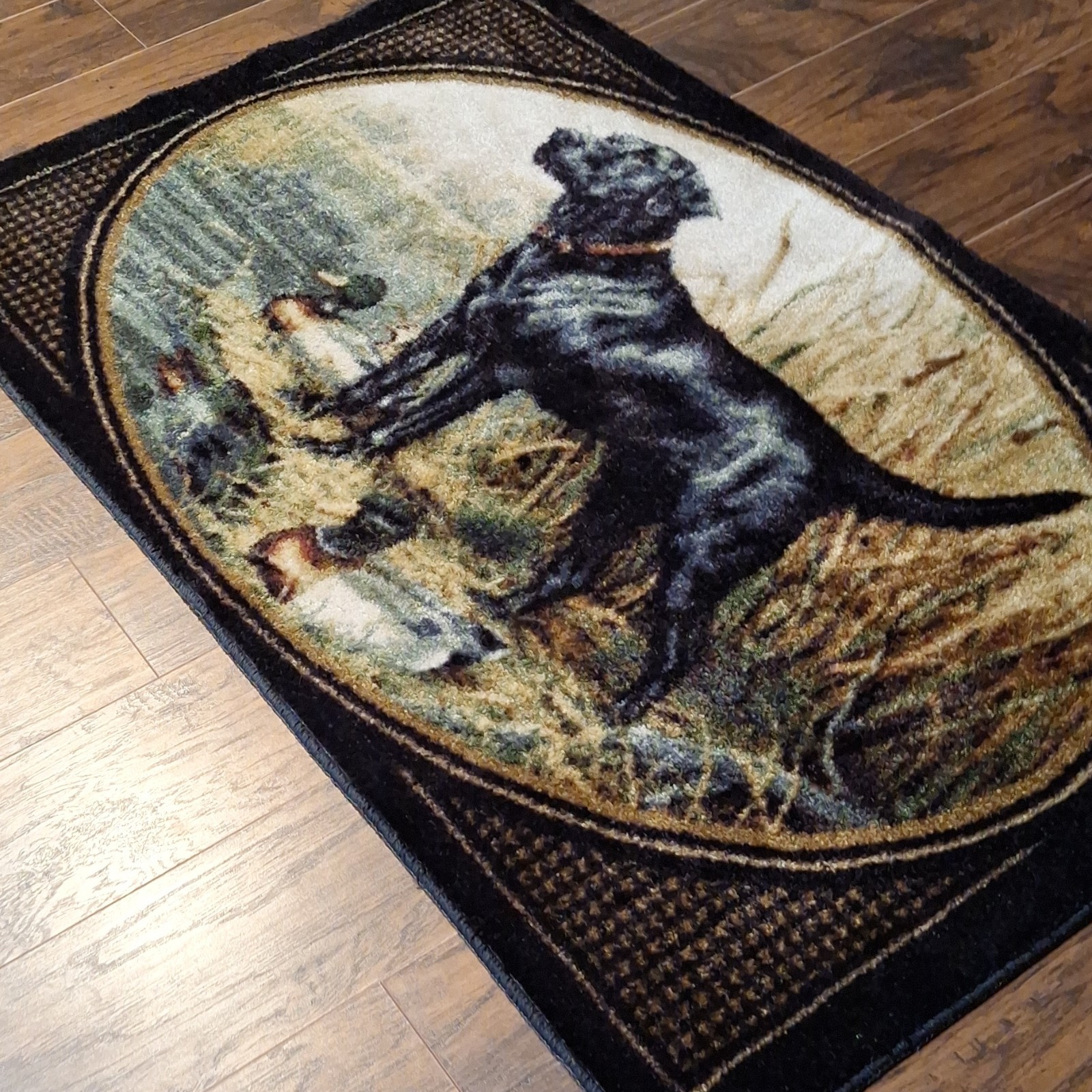 Rug 30 x 50 Inch Black lab Black Retriever Hunting With Ducks.