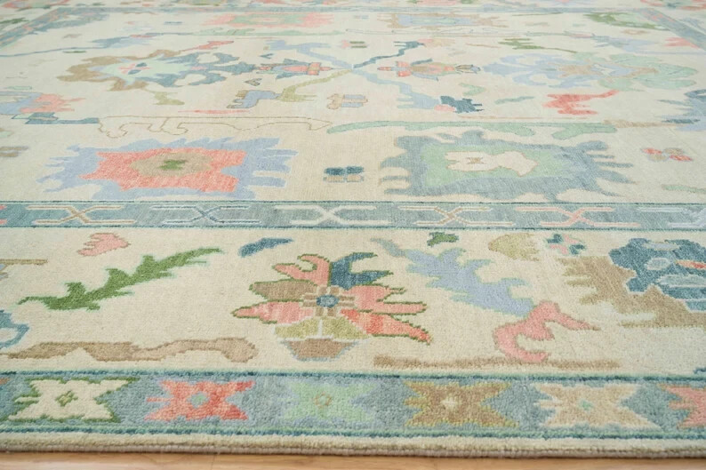 10×8 Oushak Rug Handmade Contemporary Living Room Area Rug Colour Green | Cream
