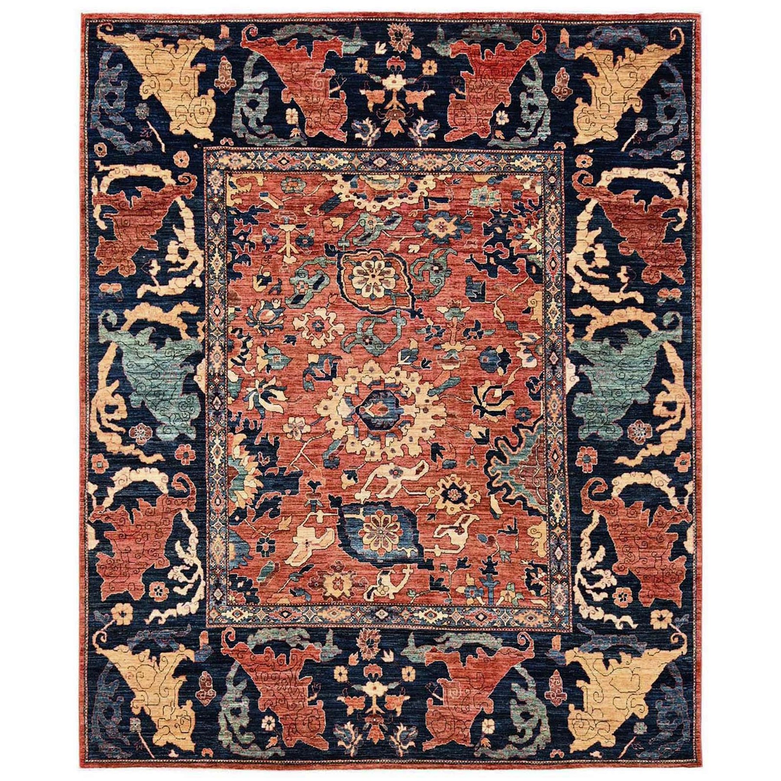 8’x9’9″ Rust Orange All Over Leaf Design Aryana Grade Hand Knotted Wool Rug 2567