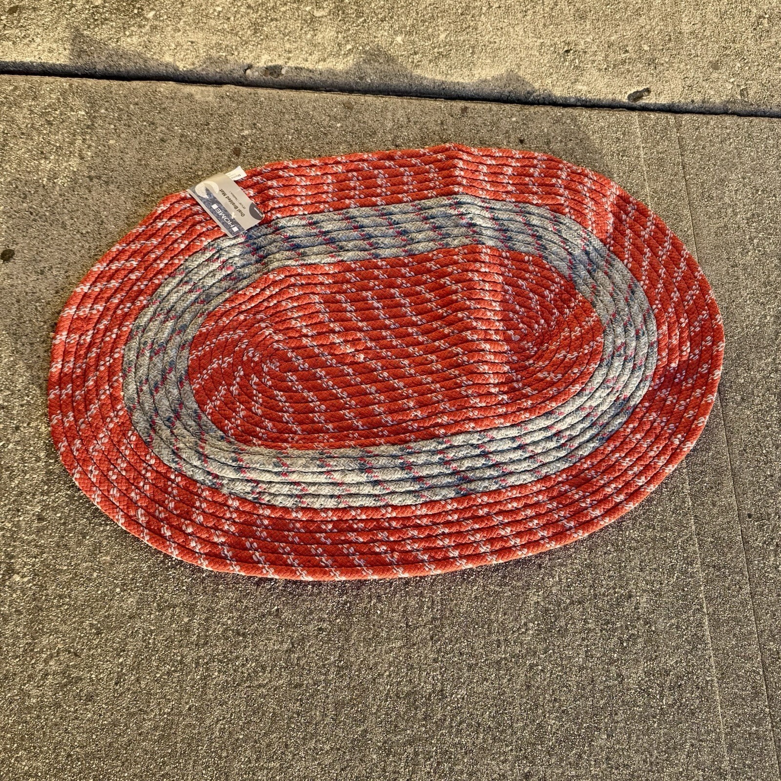 NWT Orange Gray Braided Oval Rug 29x 19 Polyester Blend Orange Gray