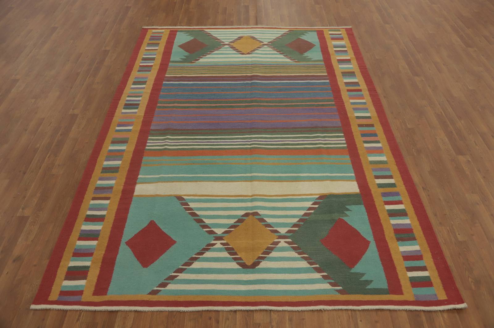 Tribal Kilim Oriental Area Rug 7×10 Ft Hand-Woven Multi-ColorStriped Wool Carpet