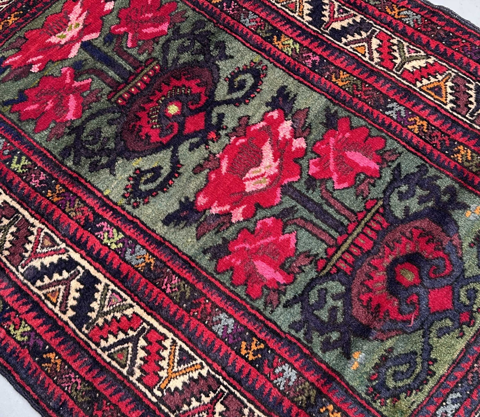 Handmade Afghan Baluchi Rose Floral Rug Wool Vase Green Pink 3×4 Bedroom Carpet
