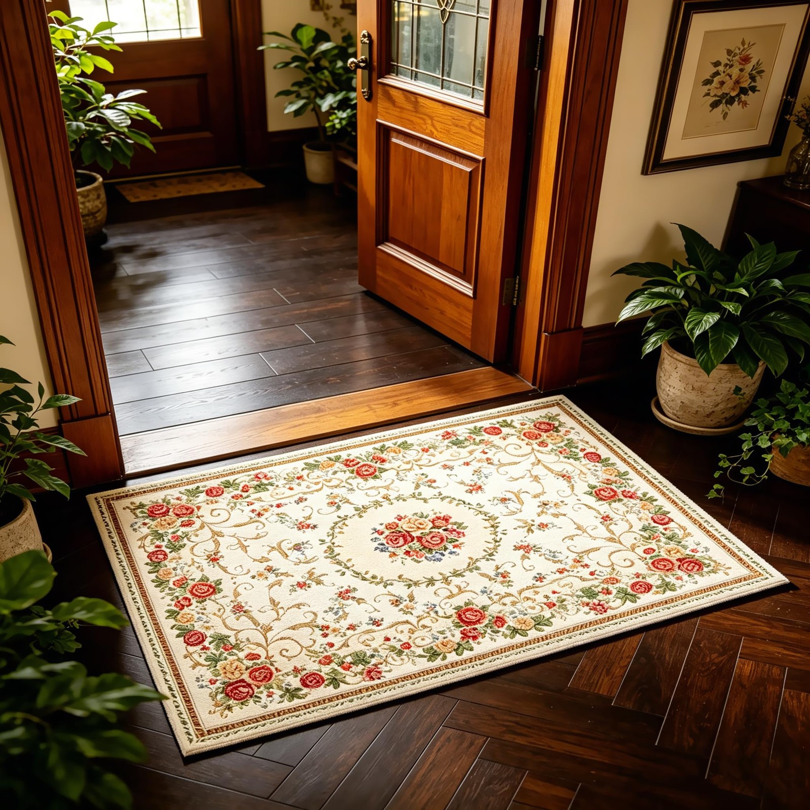 Luxury Soft Rustic Floral Area Rugs Washable Elegant Shabby Rose Rug Non Slip…