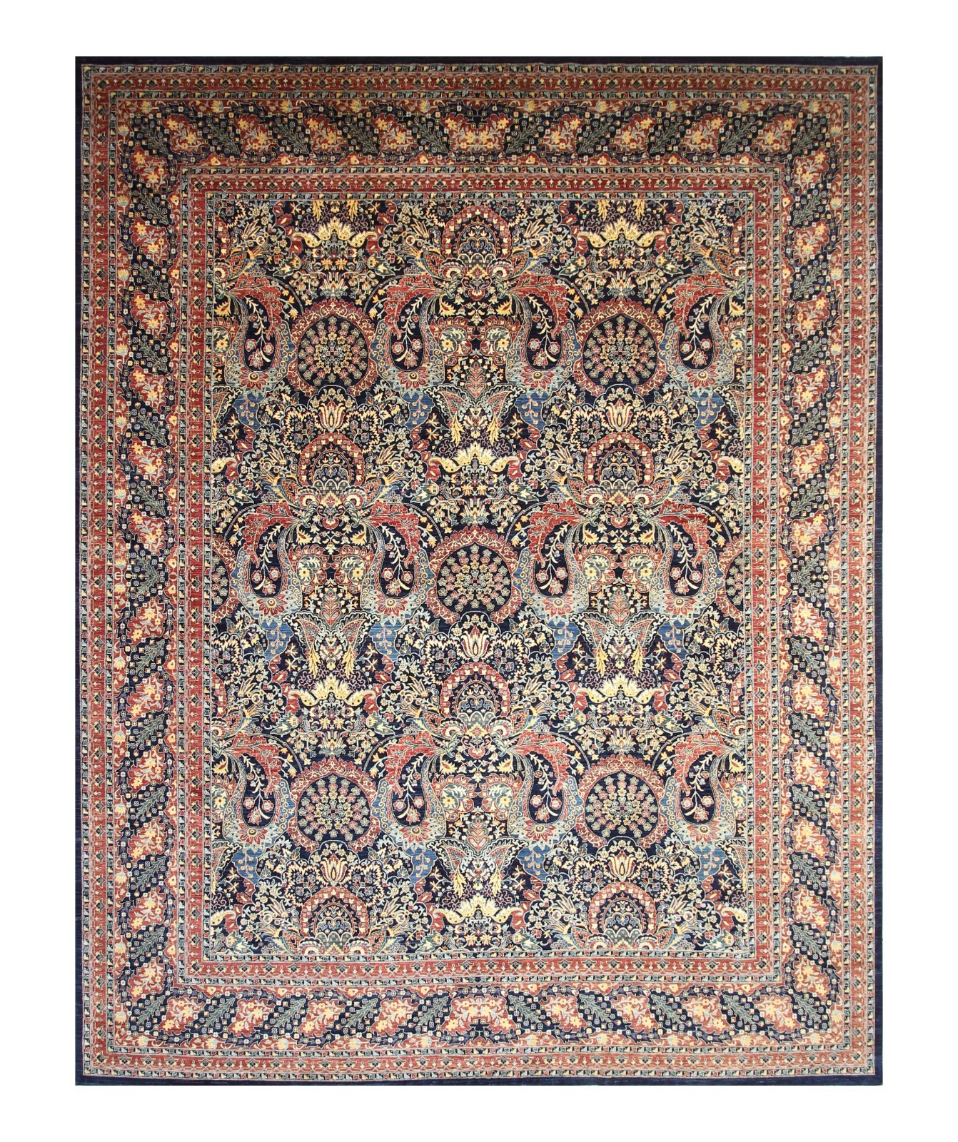 12×15 ft Navy Blue Turkish Hereke Hand Knotted Wool Oriental Rug