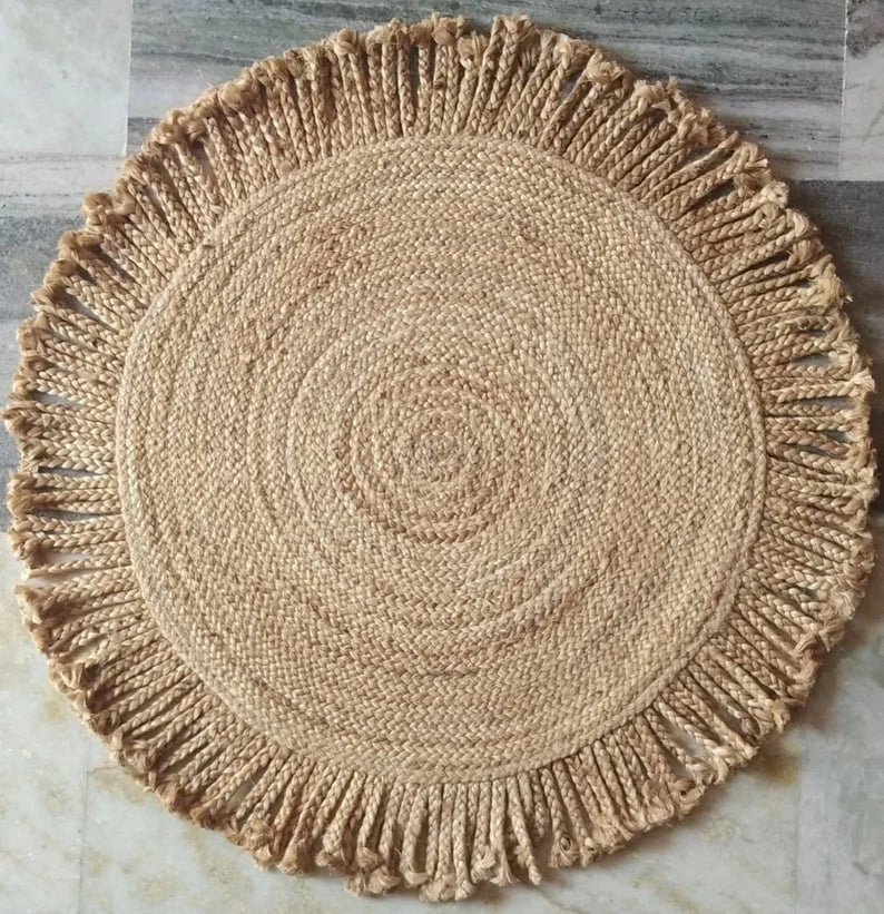 Rug Natural Jute Border Design100%Handmade Braided Round Braided Living Area Rug