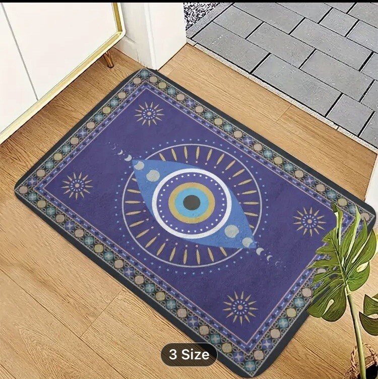 Purple Blue Evil Eye Mat 23.6” X 35.4” Non-Slip Tribal Throw Mat Super Soft New
