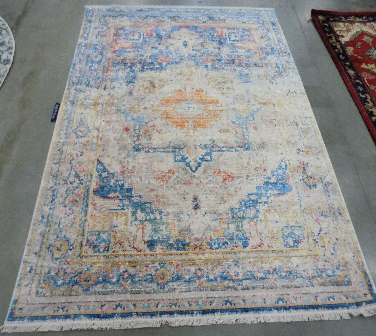 BLUE / MULTI 5′ X 7′-6″ Stained Rug Reduced Price 1172592873 VTPB438B-5
