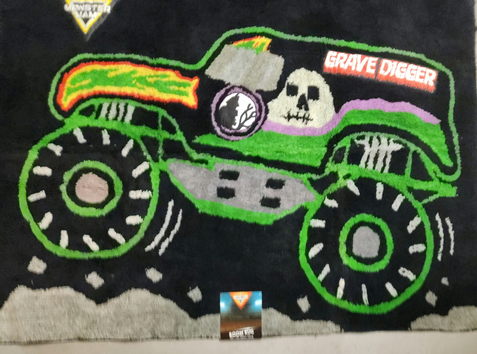 Monster Jam Room Rug Gravedigger Soft Green Purple 40″ x 54″ Skid Resistant NWT