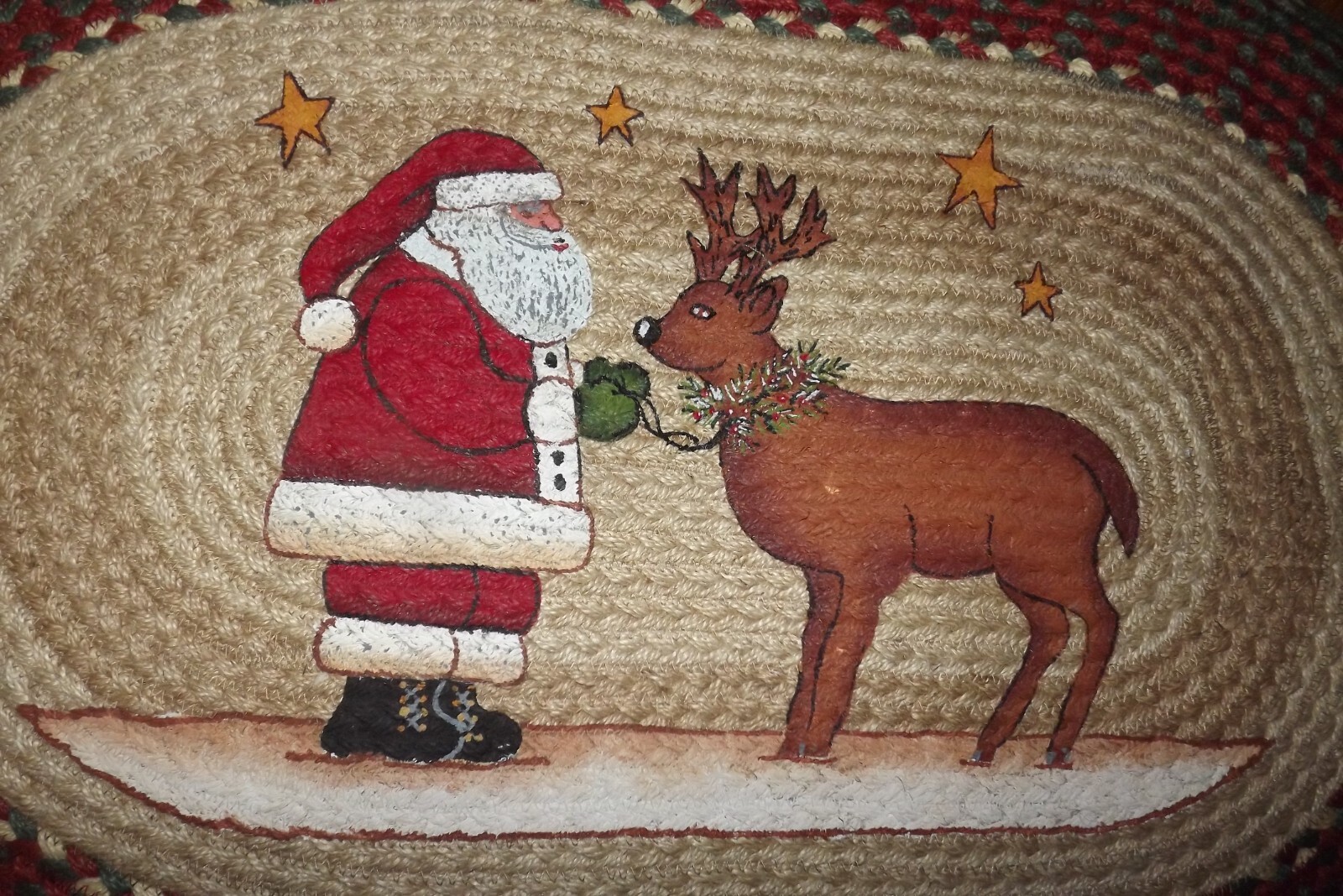 Capitol Imports Earth Rugs Christmas Santa & Reindeer Stars Oval Rug 20″ x 30″