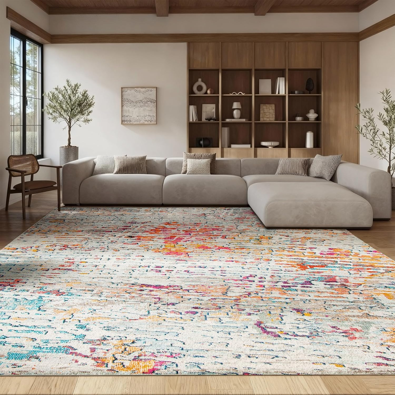 Madision Collection 10′ x 14′ Area Rug – Light Blue & Orange Modern Design