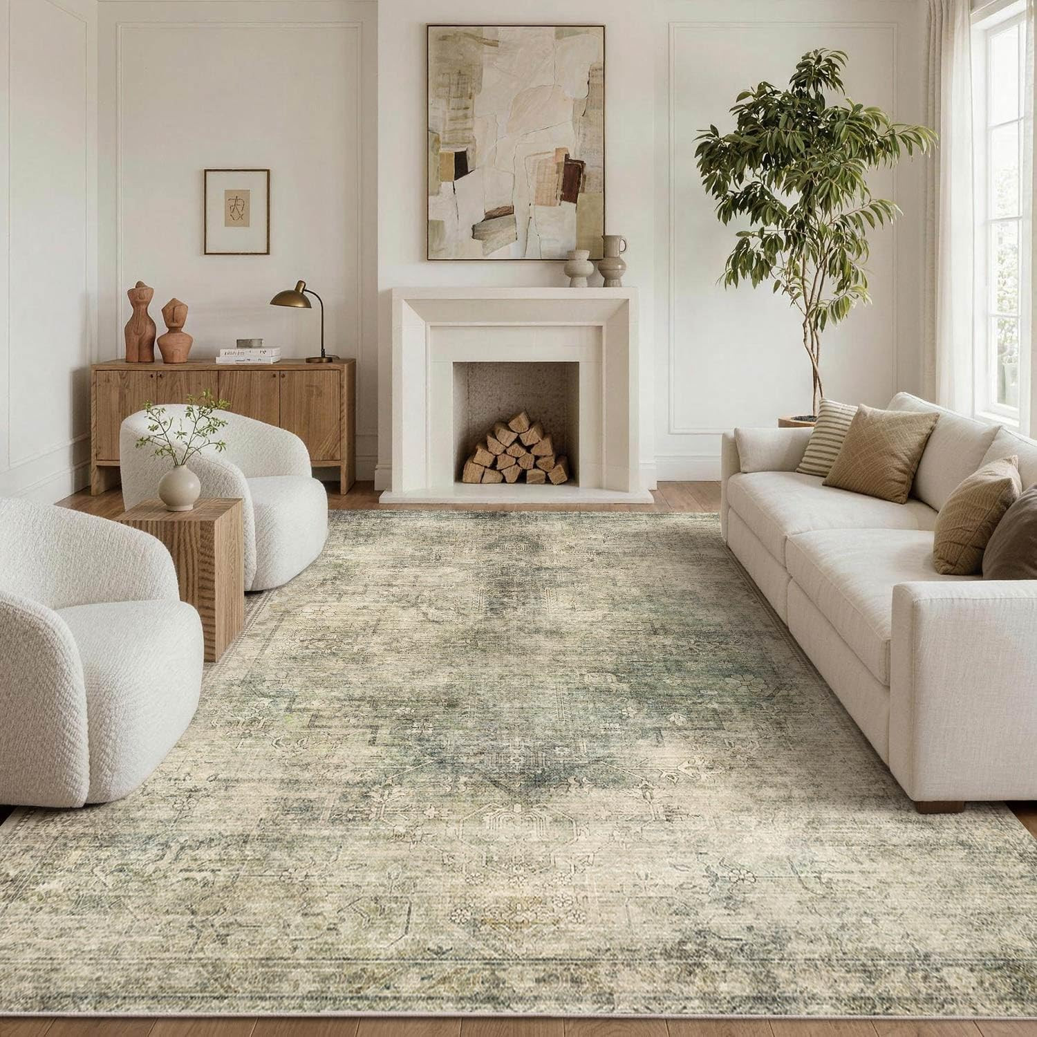 Green Area Rugs for Living Room, 6X9 Washable Rugs for Bedroom, Dining Room, Kit