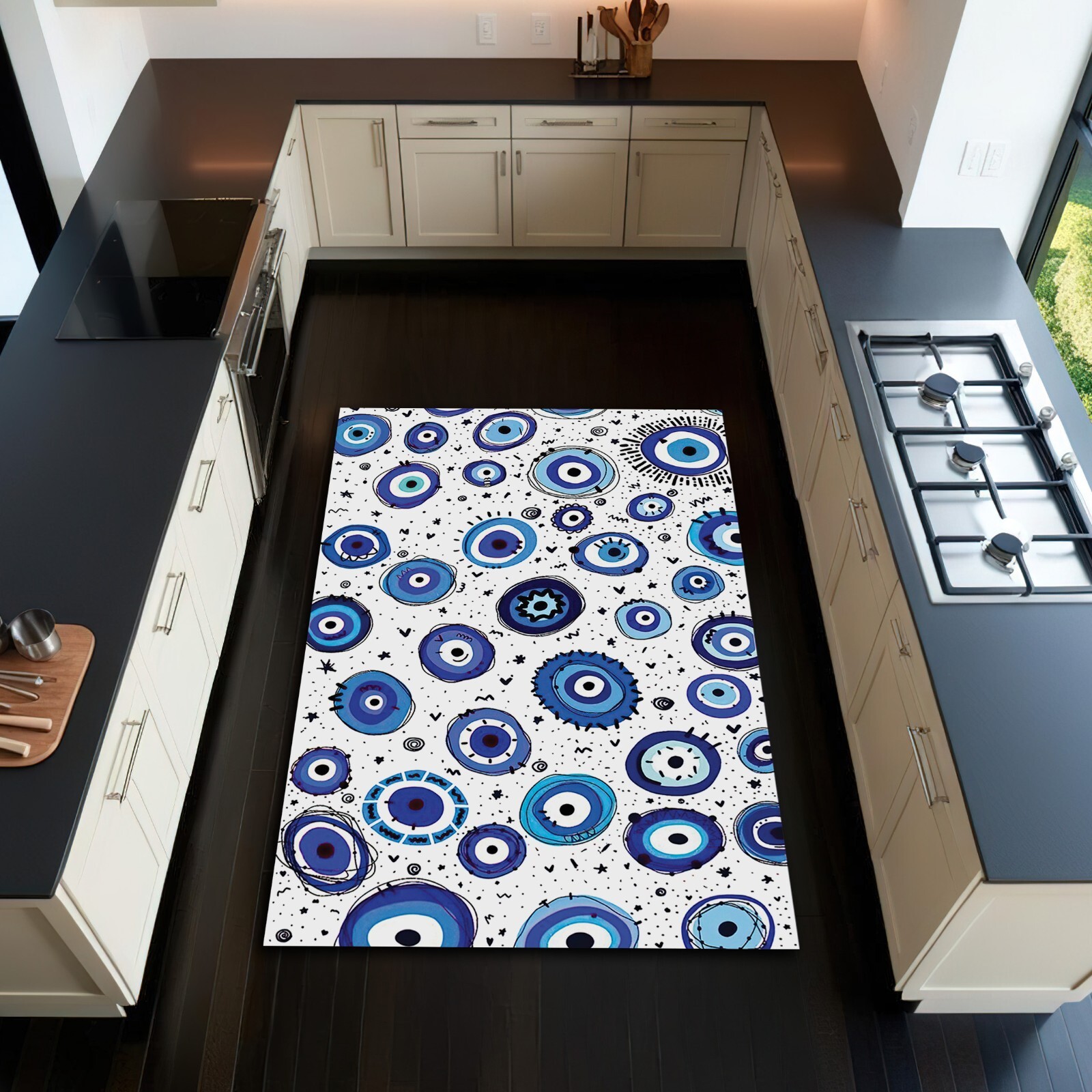 Evil Eye Pattern Rug Boho Spiritual Decor Nonslip Washable Protective Floor Mat