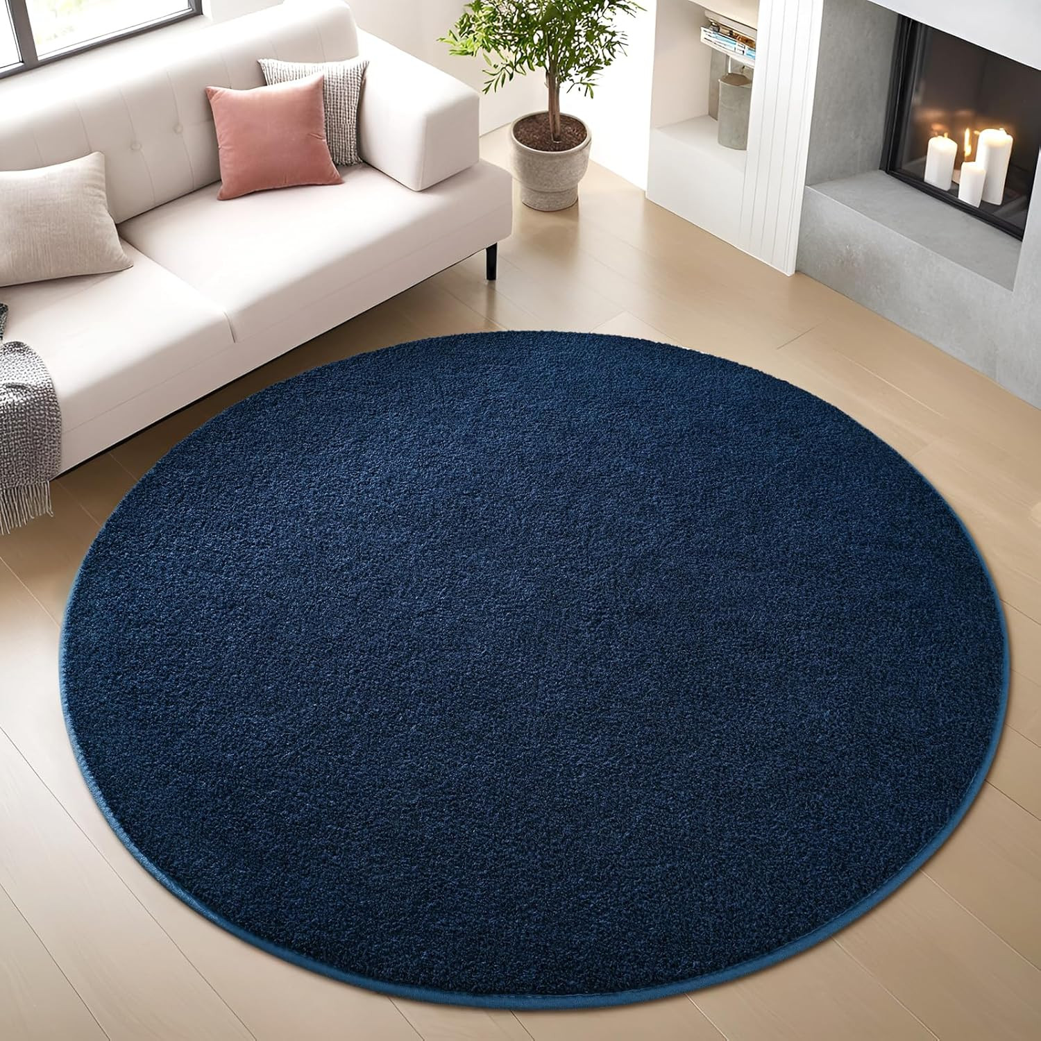 4Ft Round Navy Blue Area Rug Washable Non Slip Memory Foam Indoor Carpet