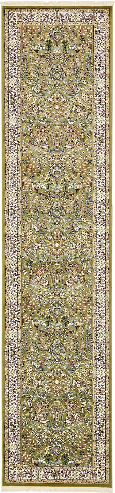 Narenj Collection Area Rug – Bristol (3′ x 13′ 1″ Runner, Green/ Ivory)