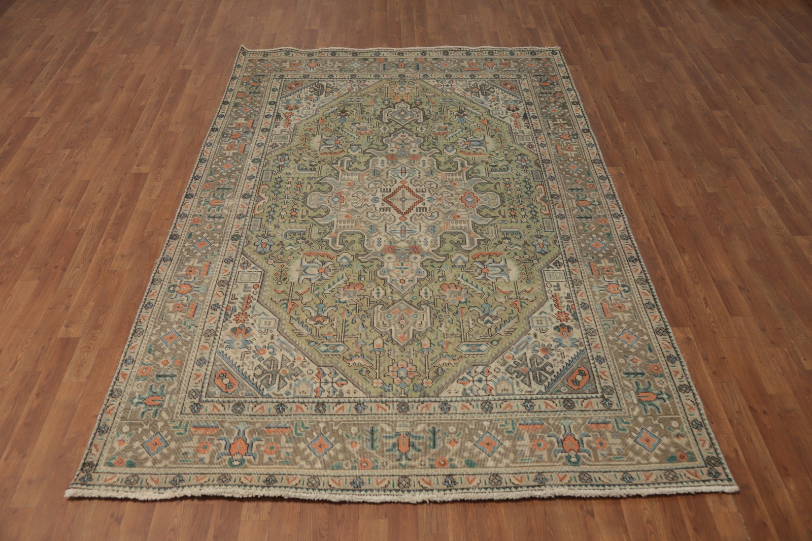 Traditional Rug 6×9 with Intricate Border & Medallion Design Green Carpet