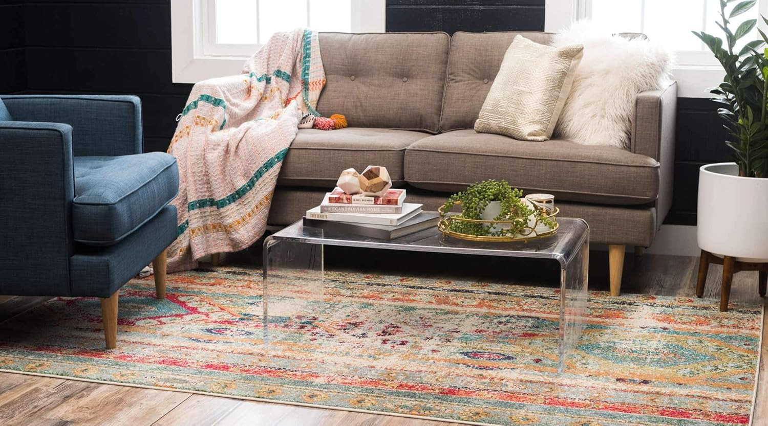Sedona Distressed Vintage Area Rug 10’6″ x 16’5″ Blue/Beige Southwest Style
