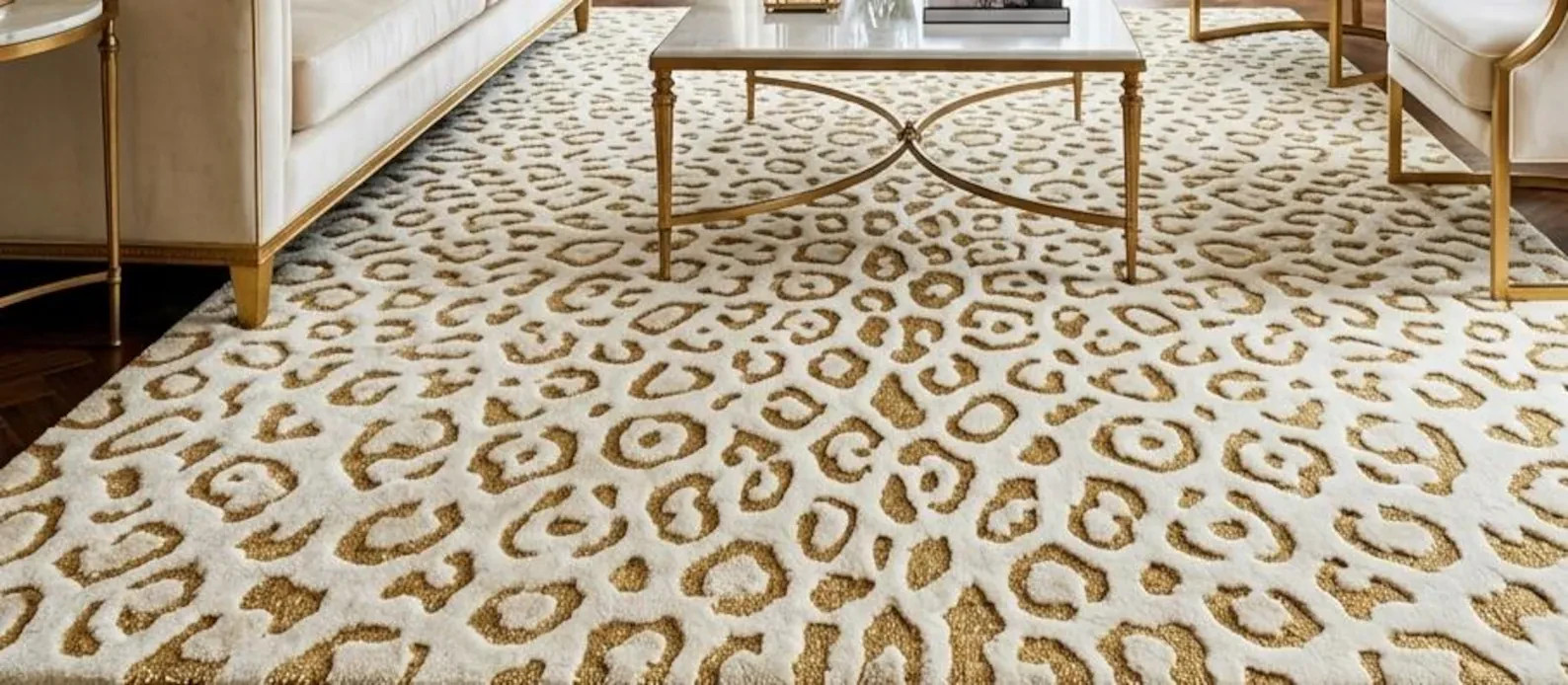 Gold Leopard Print Area Rug Soft Plush Carpet Modern Living Room Bedroom Decor
