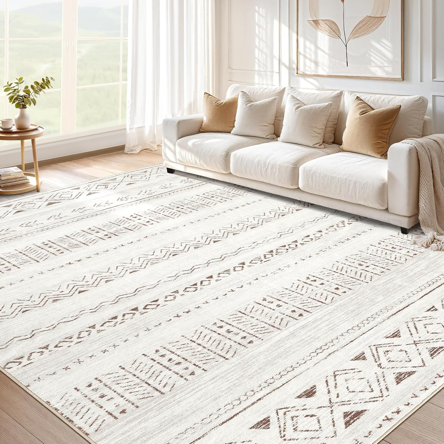 Versatile 5′ x 7′ Indoor Boho Rug: Soft, Stain-Resistant Carpet for All Rooms