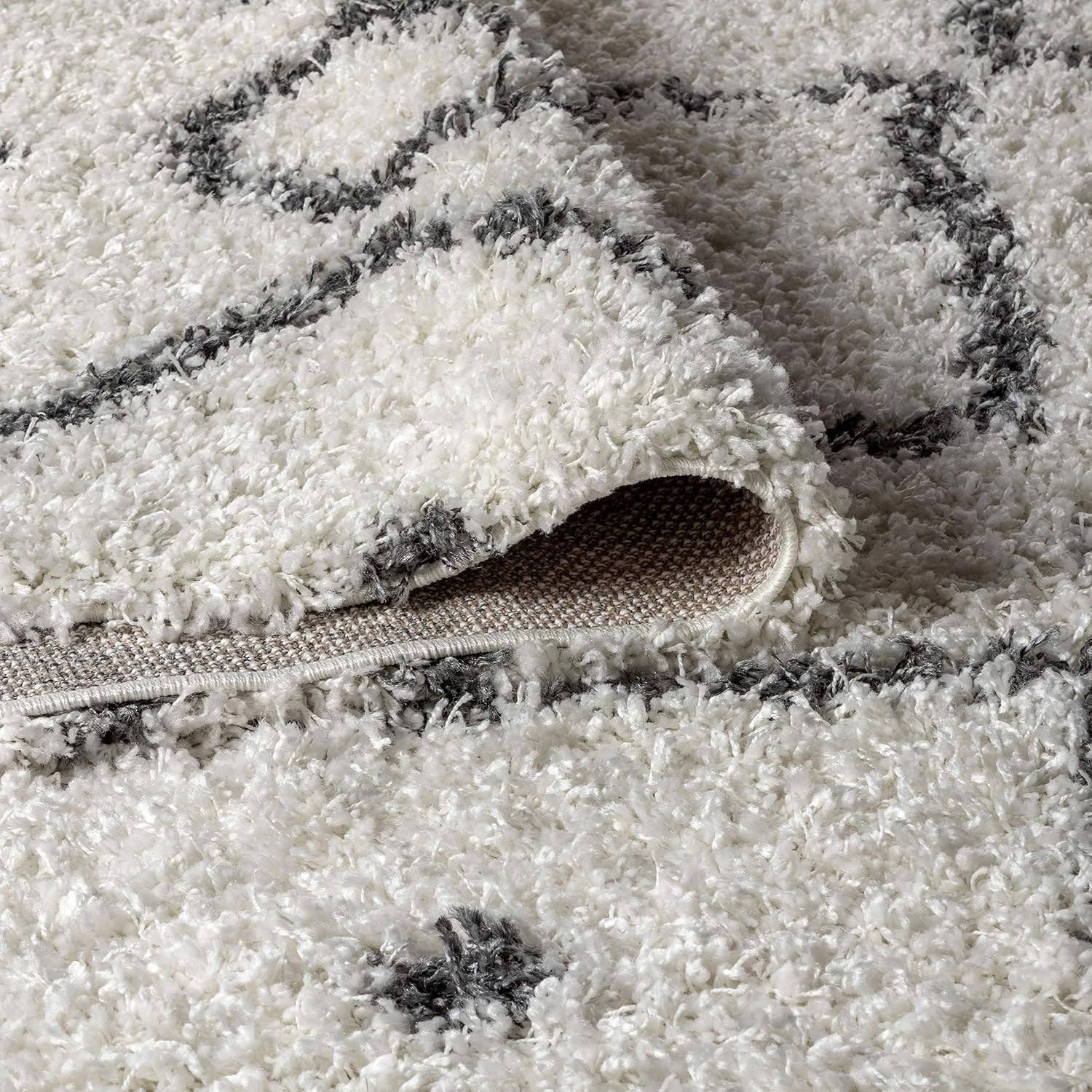 Mercer Shag Plush Tassel Diamond Cream/Gray Indoor Area Rug, 3X5, Moroccan, Bohe