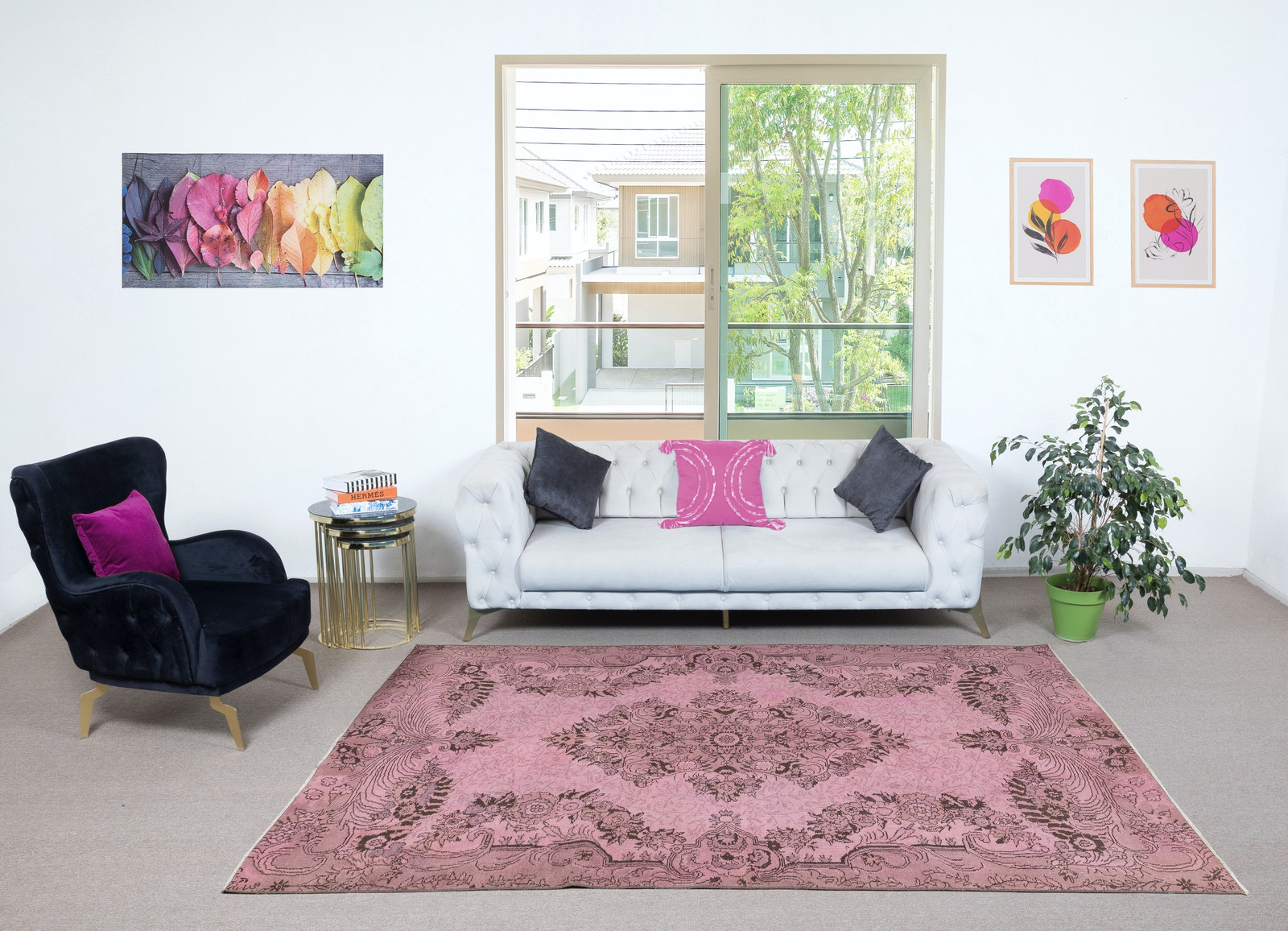 6.4×9.4 Ft Pink Area Rug for Modern Interiors, Hand-Knotted in Turkey
