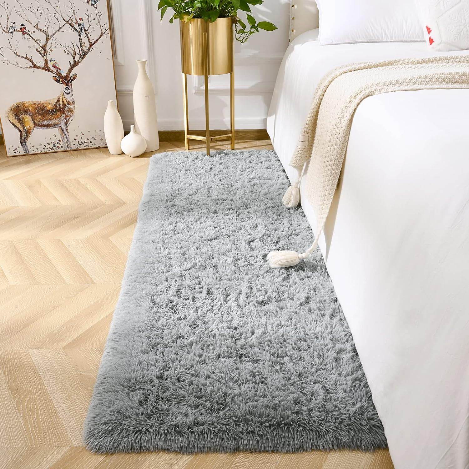 Shag Fluffy Runner Rug for Bedroom Girls Living Room, 2X6 Feet Extra