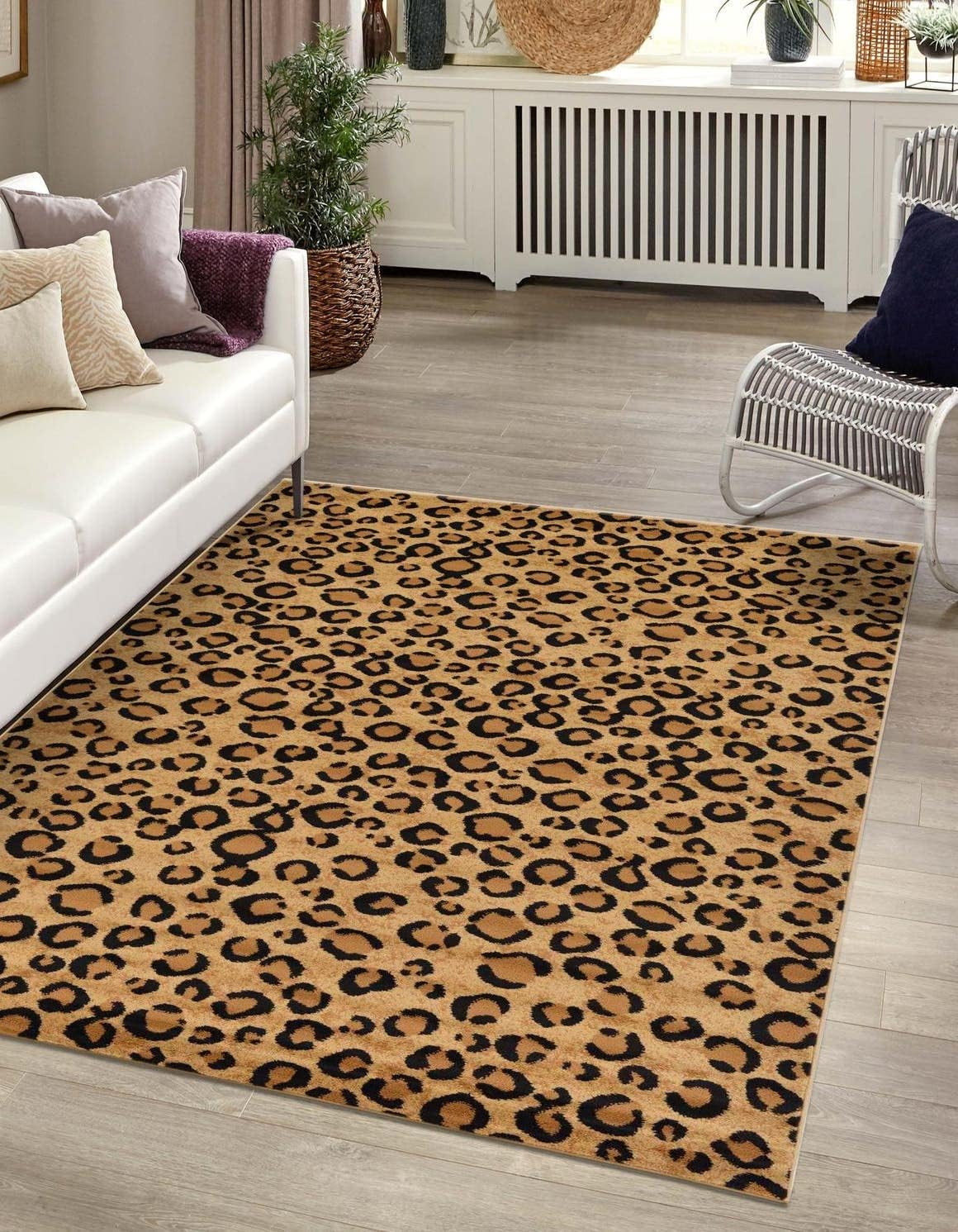Leopard Print Area Rug – 9′ x 12′ Rectangle, Light Brown/Black