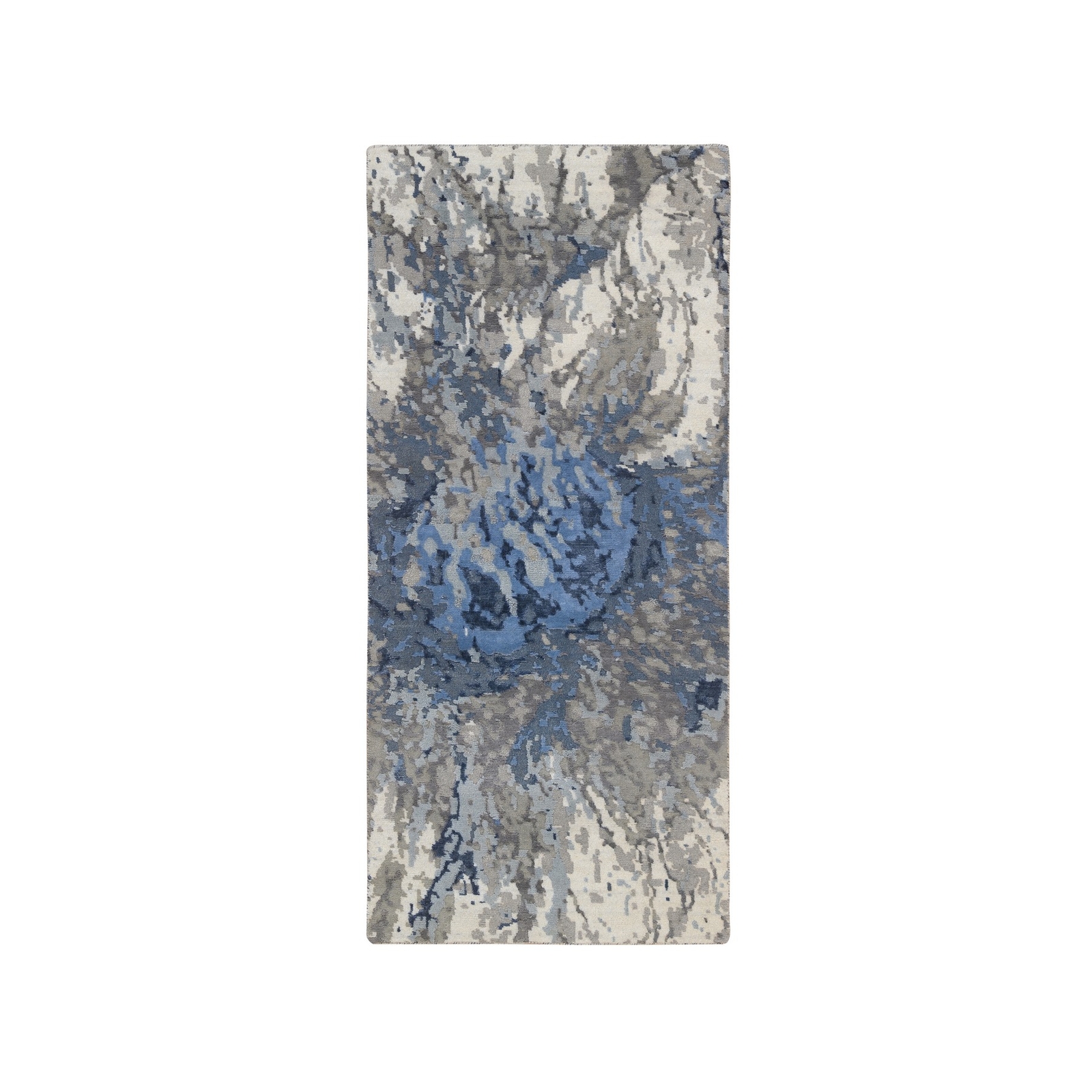 2’6″ x 6’2″ Denim Blue Wool and Art Silk Hand Knotted Runner Oriental Rug R63763