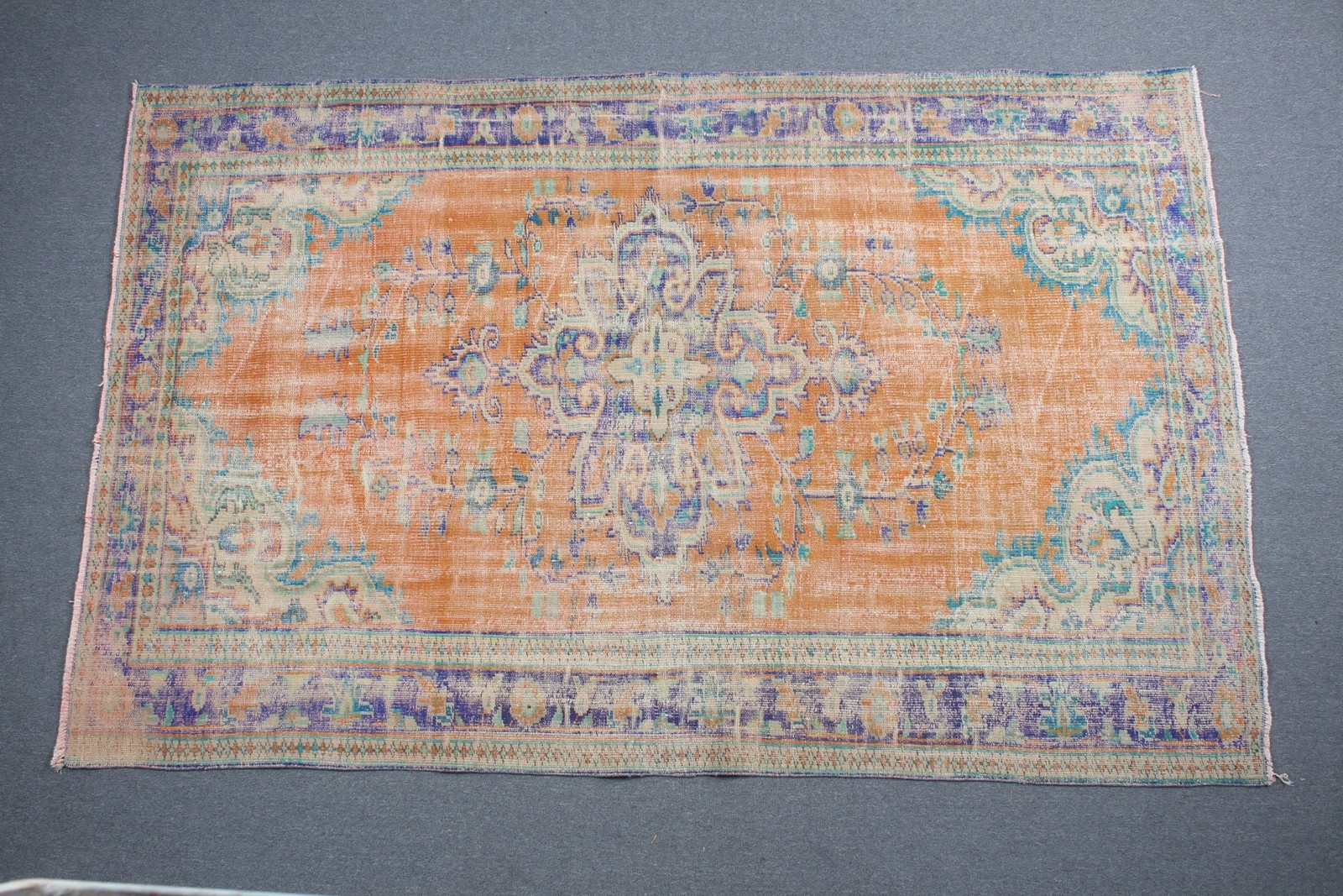 Turkish Vintage Rug 5,9×9,5 ft (180×290 cm), Orange Blue Oriental Rug
