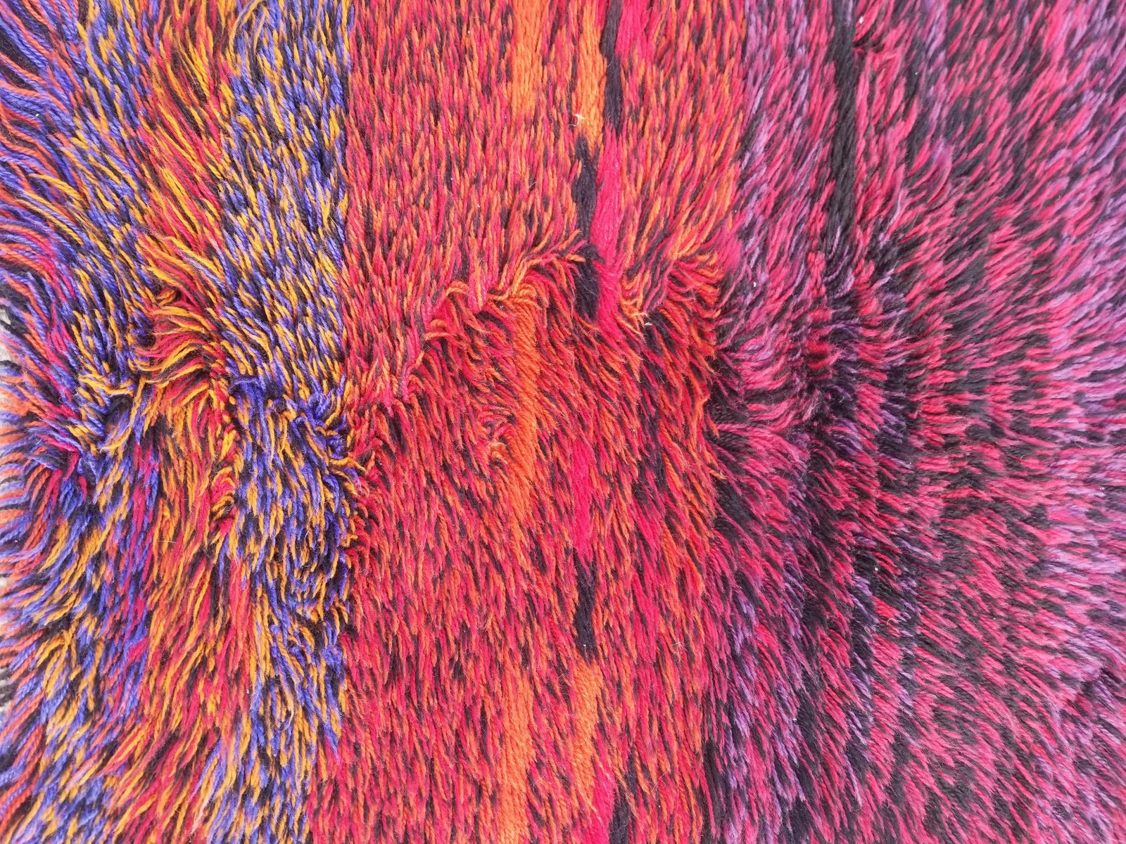 Vintage Traditional Handmade Swedish Rya Wool Multicolor Shag Rug 37x27in