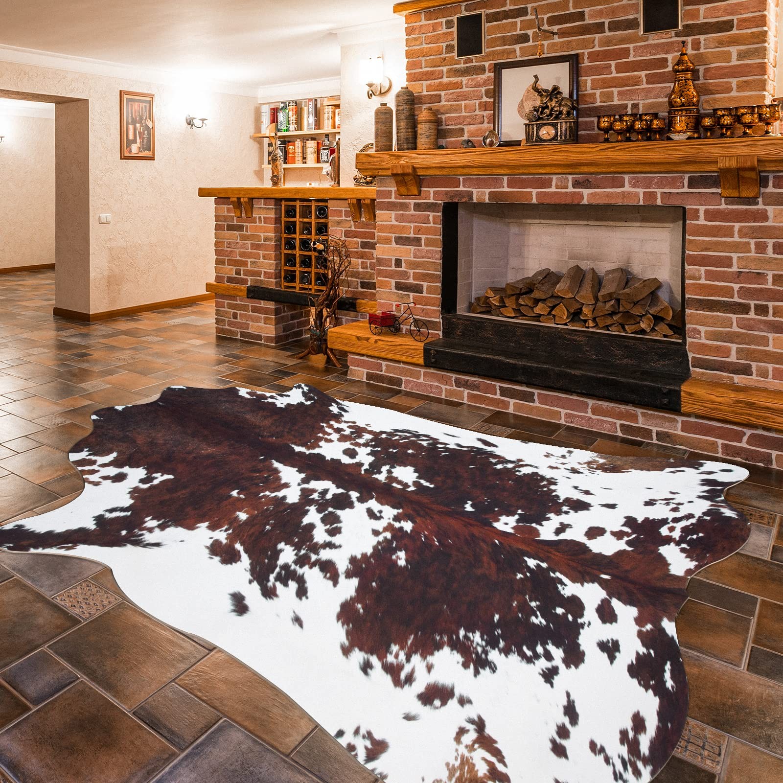 Cow Hide Rug Faux Cowhide Rug 4.6×5.2 ft Small Cow Print Cow Rugs for Bedroom…