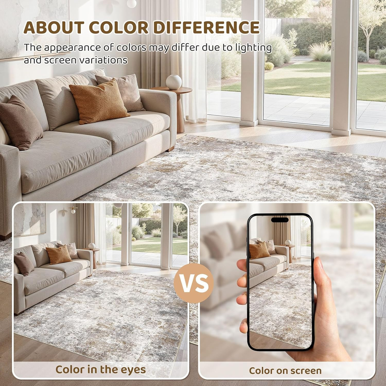 UERMEI 5X7 Area Rug Living Room Rugs – Washable Neutral Modern Abstract Soft Thi