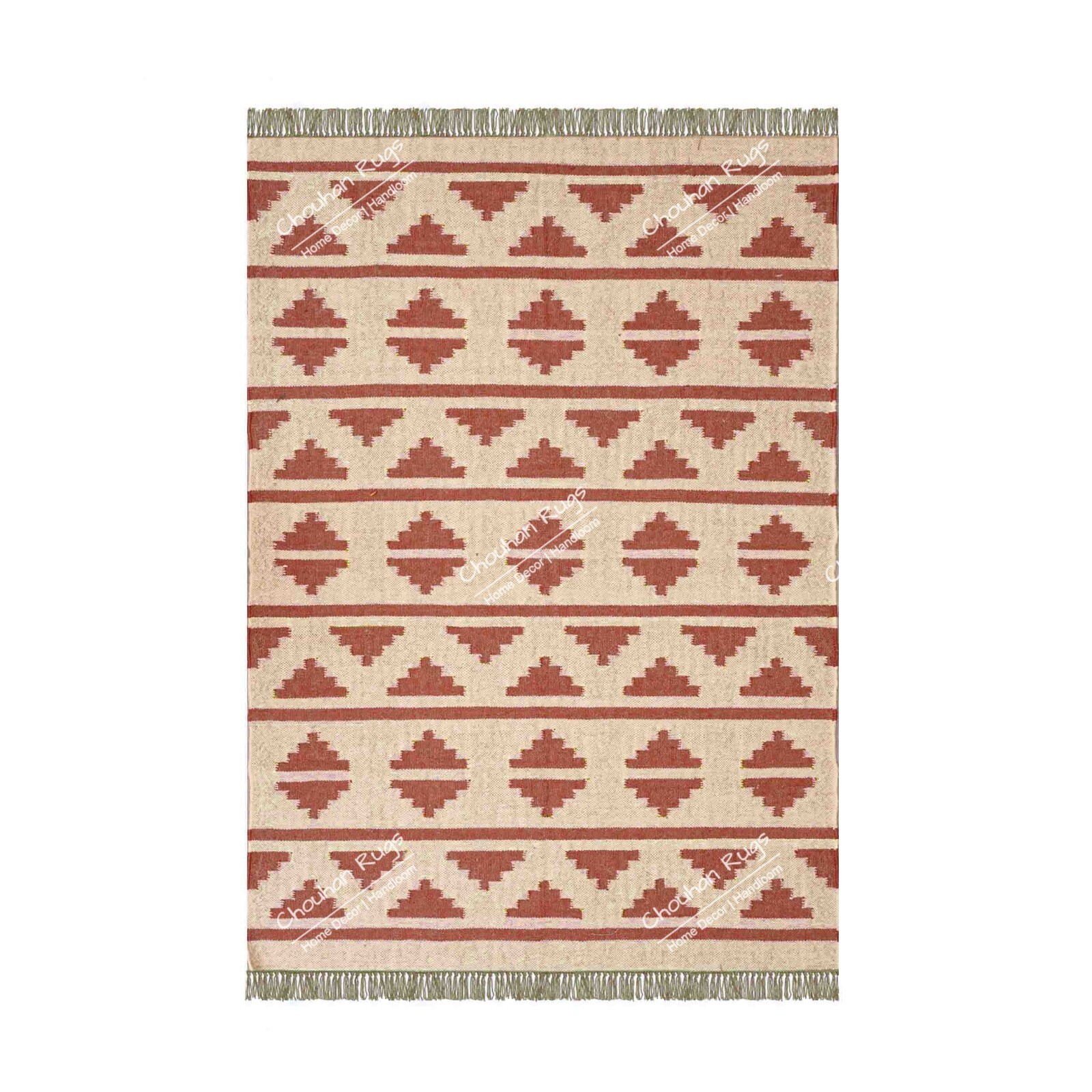 Handmade Boho Wool Jute Kilim Rug, Off White With Brown Design, Fringes Jute Rug