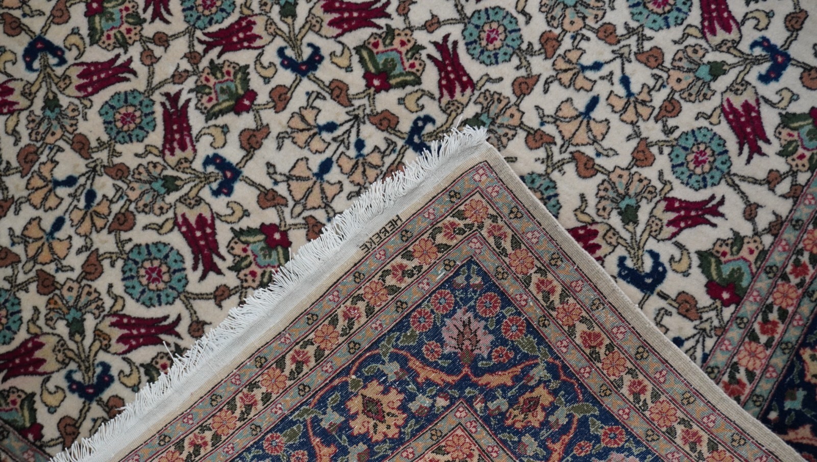 Exceptional Turkish Hereke Signed Hand Knotted 6’4″ x 9’8″ Wool Vintage Rug