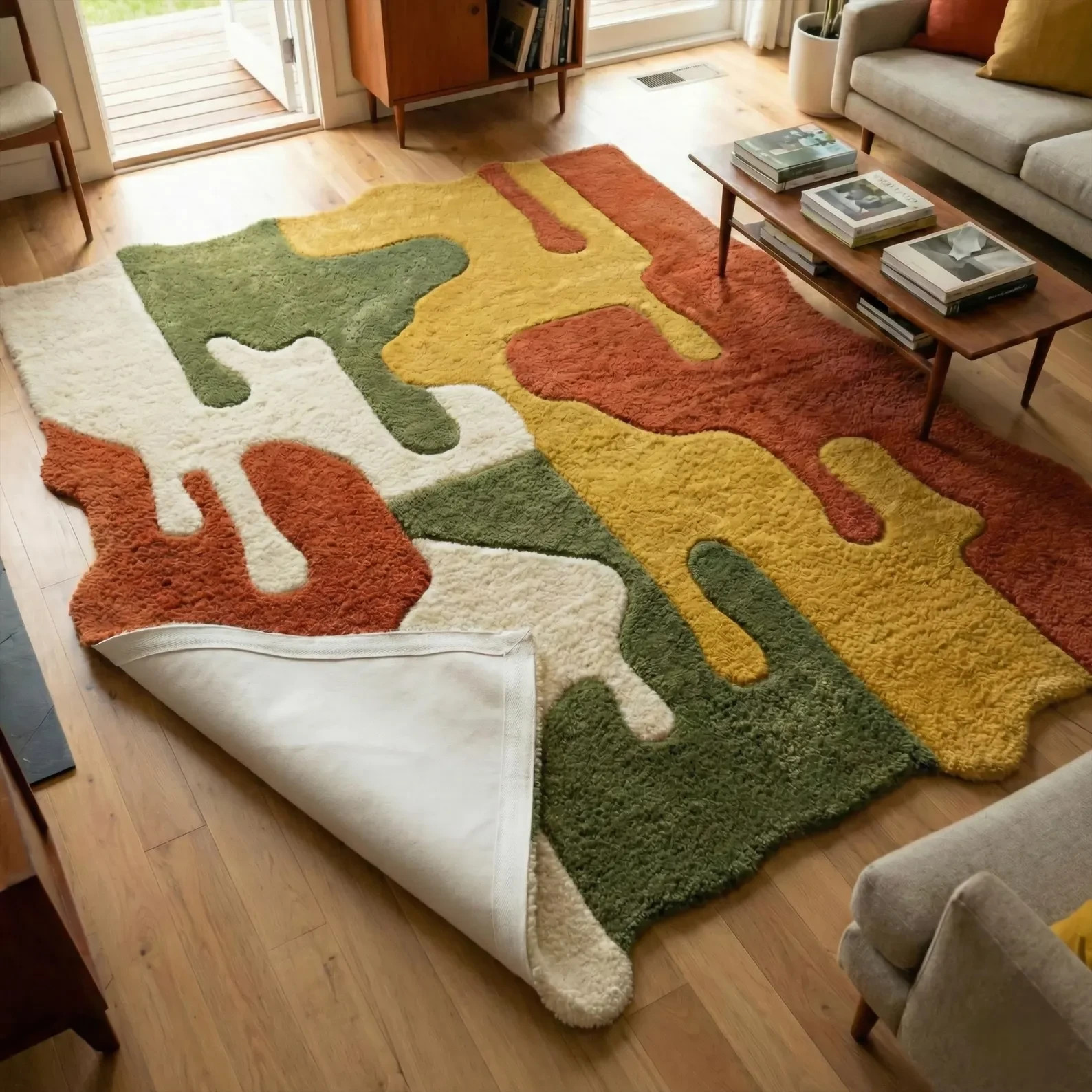 Colorful Irregular Abstract Hand Tufted Rug Organic Shape Handmade Wool Area Rug