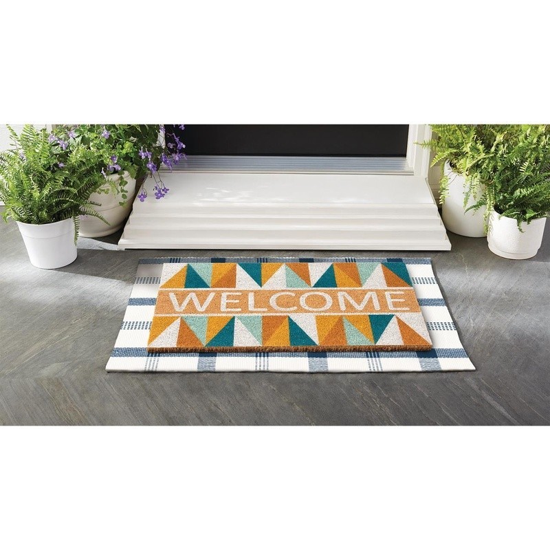 Outdoor Layering Rug Plaid Non-Slip Durable Fade Resistant 24×36 Inches New
