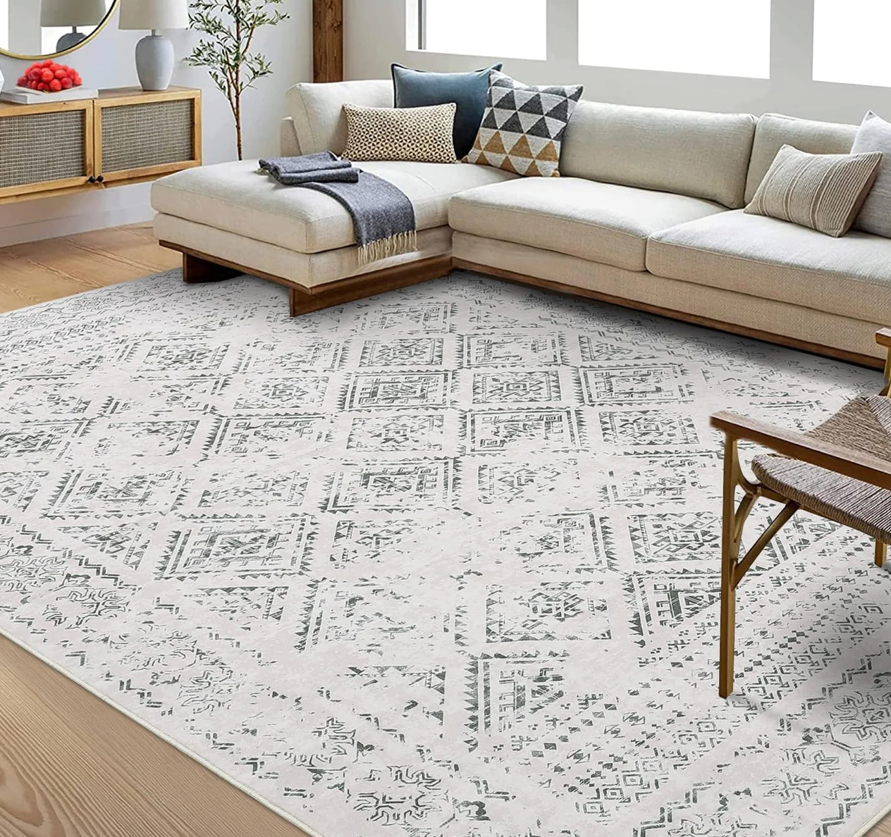 Garvee Boho Beige Grey 5×7 Rugs for Living Room Distressed Washable Rug